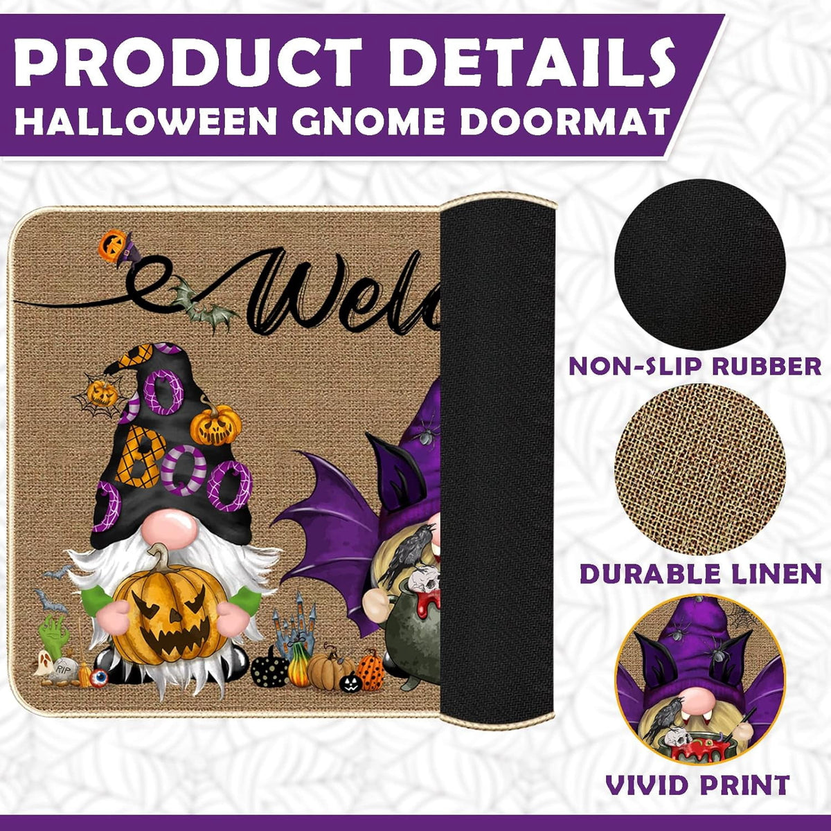 ASKETAM Halloween Doormat Indoor/Outdoor Non-Slip Carpet 19.5" x 31.3" (Gnome)