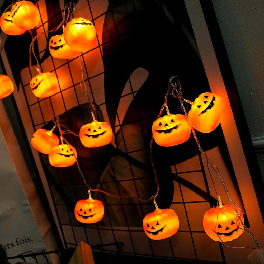 "LED Pumpkin Lights Halloween String Lights Home and Outdoor Decoration, Flickering, Steady Orange Light 5 ft/10ft/19.5ft"