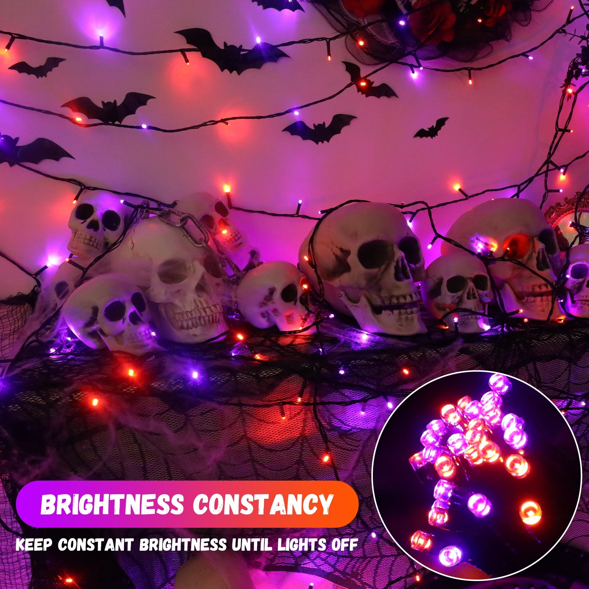 Magotan 300 LED 98 ft Halloween Lights Outdoor Indoor Orange and Purple Halloween Decorations String Lights