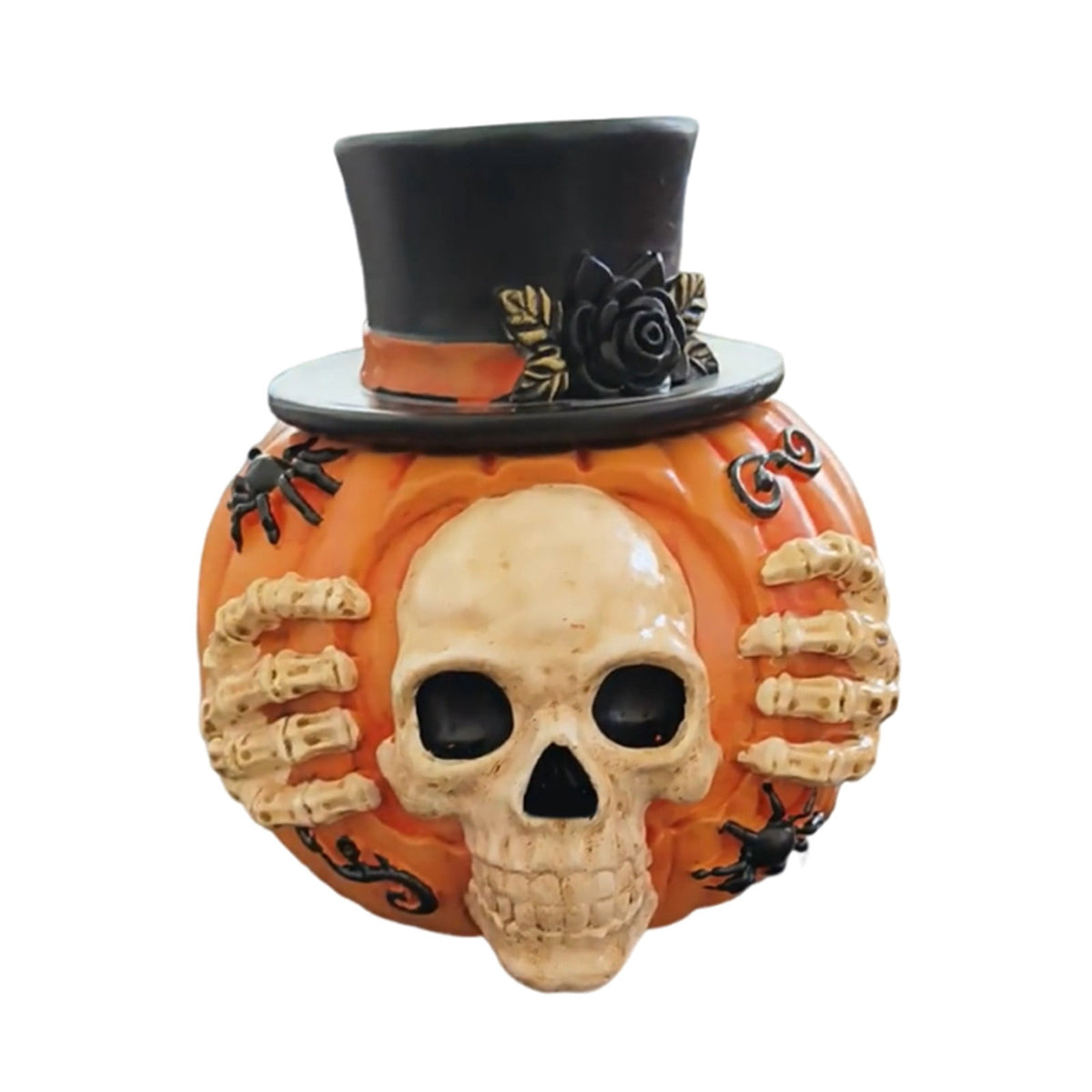 Diceymbol Halloween Pumpkin Snack Bowl Stand Collapsible Broomstick Candy Tray for Cupcakes & Desserts, Resin Serving Platter with Ceramic Pumpkin Bowls