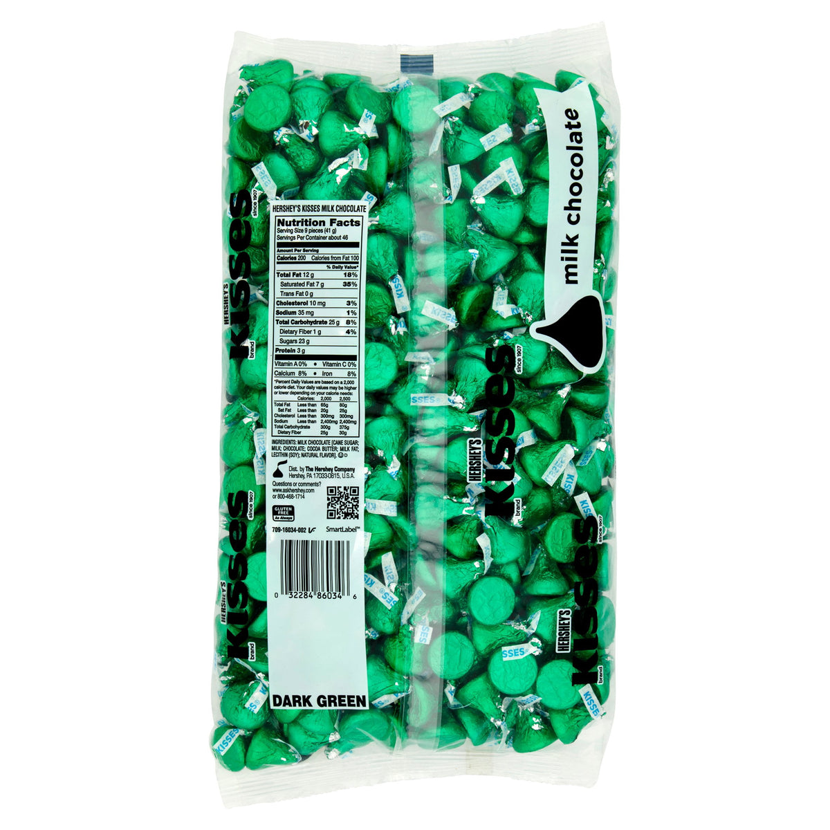 HERSHEY'S, KISSES Dark Green Foils Milk Chocolate Candy, Halloween, 66.67 oz, Bulk Bag (400 Pieces)