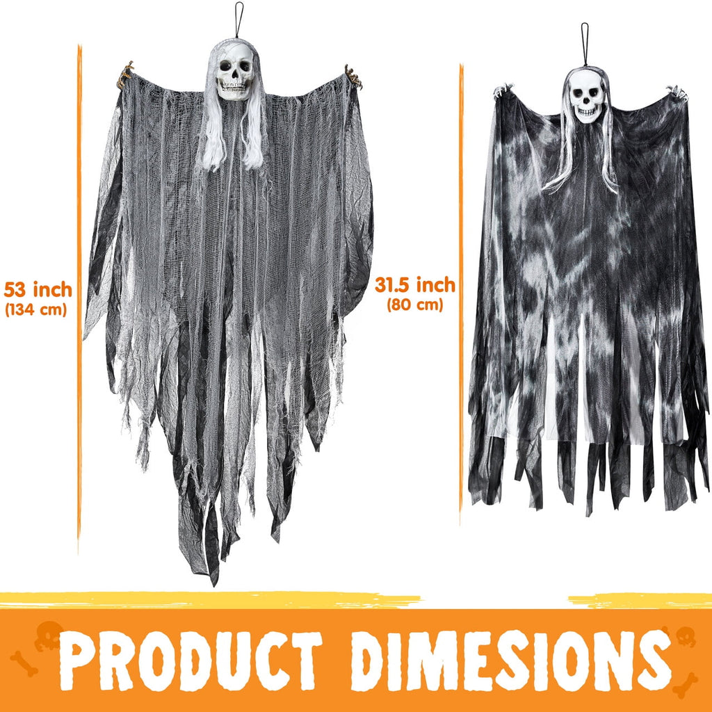 Joyfy 3 Pack Halloween Hanging Ghosts,Scary Skeleton Ghosts Grim Reapers Decorations for Halloween Indoor Outdoor Yard Home Decorations