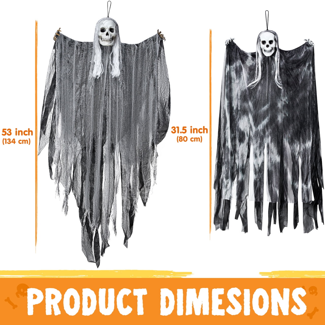 Joyfy 3 Pack Halloween Hanging Ghosts,Scary Skeleton Ghosts Grim Reapers Decorations for Halloween Indoor Outdoor Yard Home Decorations