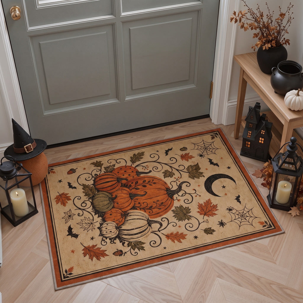 GENIMO 2'x3' Halloween Doormat, Washable Non Slip Soft Whimsical Cat Outdoor Door Mat for Front Door Covered Porch Patio Entryway, Rustic Black
