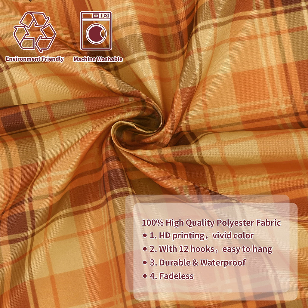 Ikfashoni Fall Shower Curtain with Hooks, Fall Decor for Home, Buffalo Plaid Pumpkin Waterproof Bathroom Curtains, 72"X72"