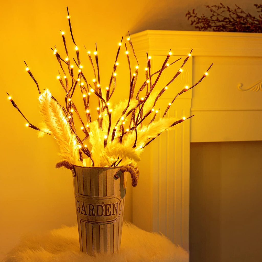 3PK 60 Inch LED Branch Lights with USB Plug, Warm White Twig Willow Branches for Vase, Artificial Tree DIY Decorative Lights
