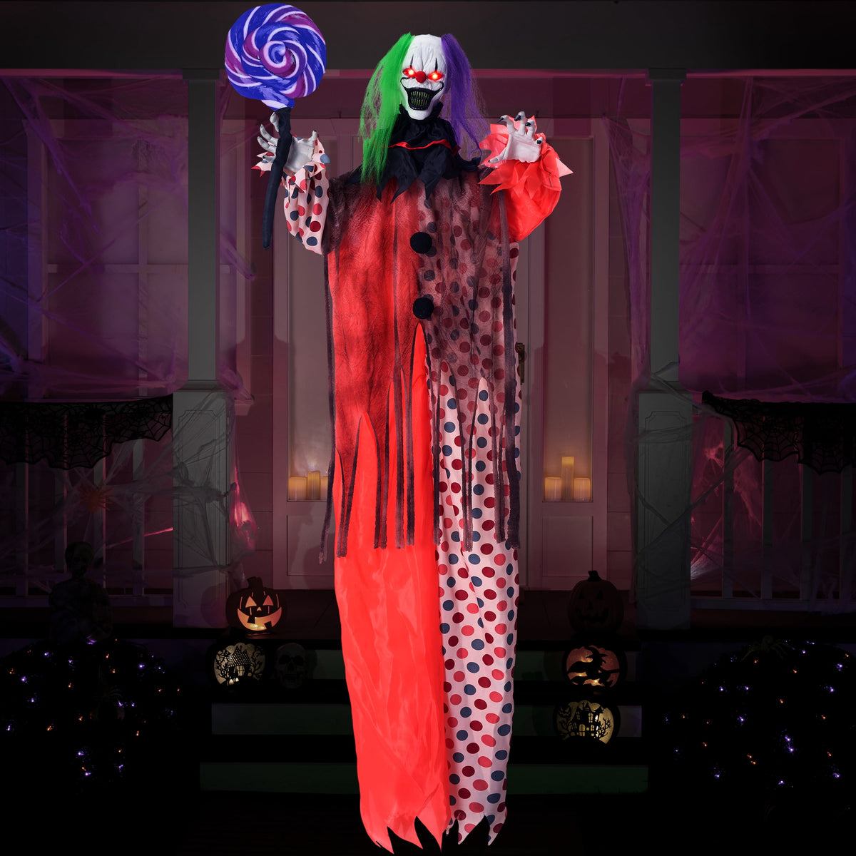 Joyfy 65" Halloween Hanging Scary Clown Decorations with Chain, with LED Lights Talking Animatronics Decor Outdoor Indoor for Haunted House Lawn Yard Patio
