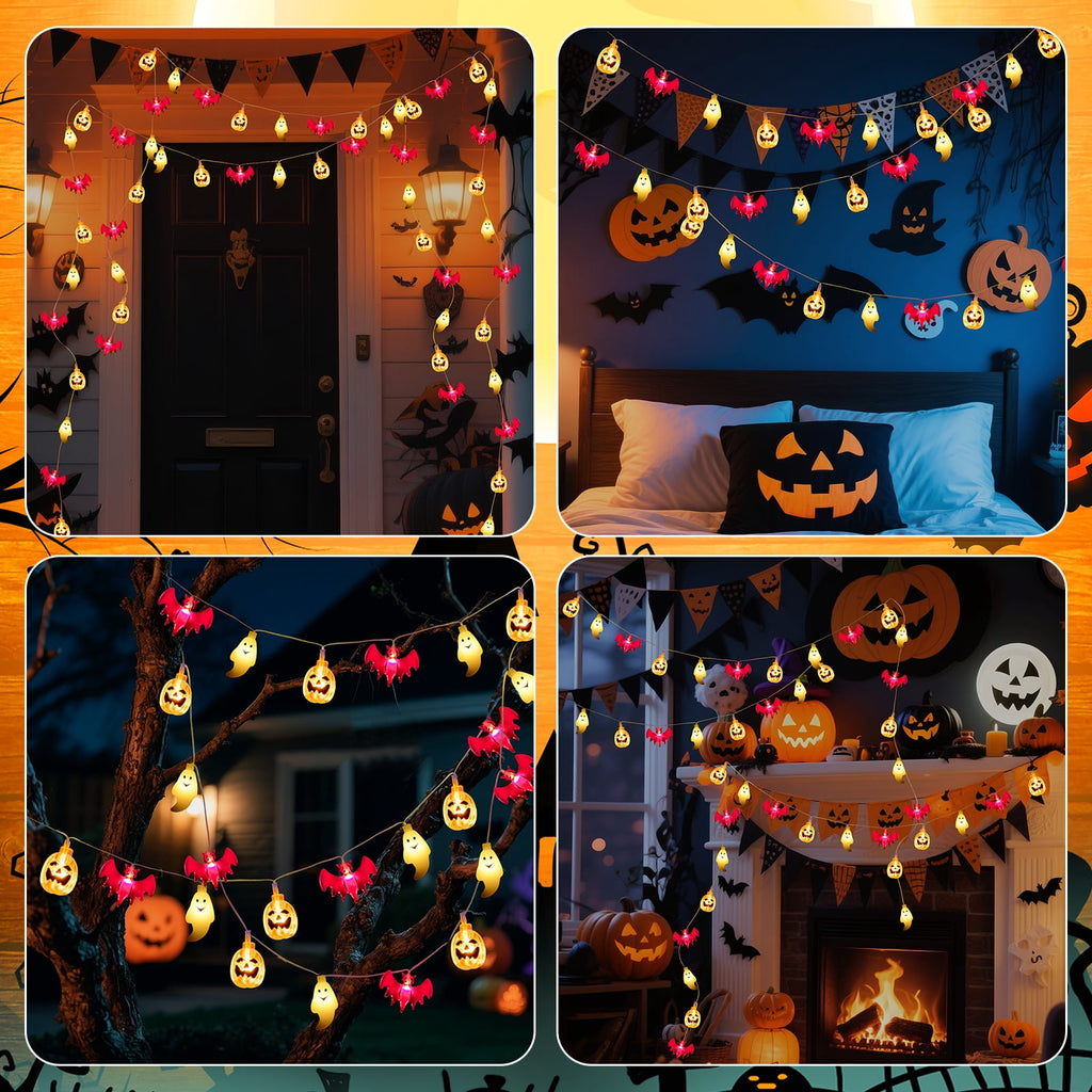 Qoosea Halloween Pumpkin String Lights, 20 LED 10.5ft 8 Modes Waterproof Orange Halloween Decorations Outdoor Indoor Bedroom Camper Party Decor