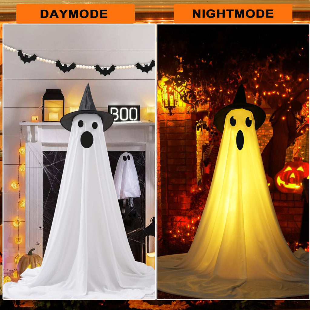 2Pcs Halloween Decorations Outdoor Ghost, DIY Ghost Kit Decor with Witch Hat Remote Control String Lights Halloween Decorations Indoor Halloween Ghost Lights for Porches Yards Gardens Lawn