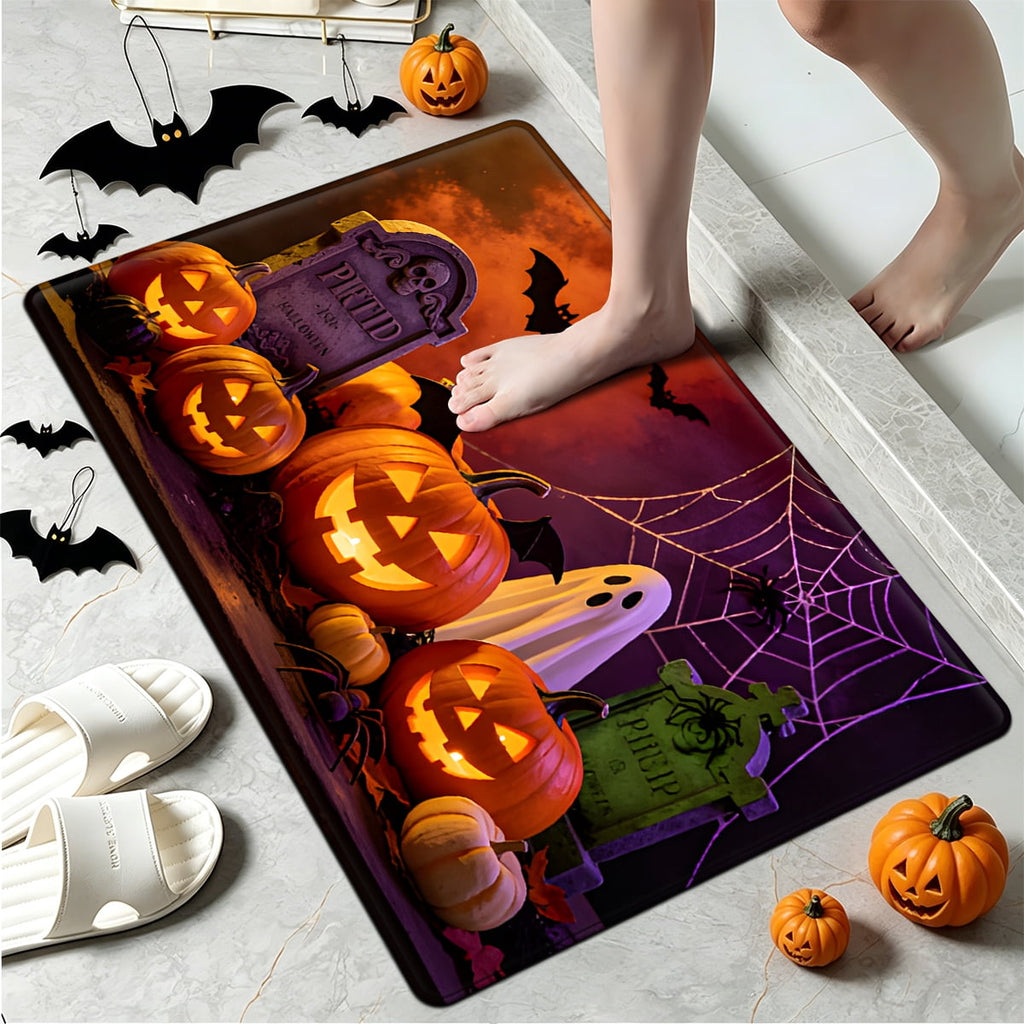 YIMEIS Halloween Pumpkin Lantern 3Pcs Flannel Mat & Kitchen Rugs Set,16''×24'' 20''×30'' 17''×47'' Inches,Soft Non-slip for Home Bathroom