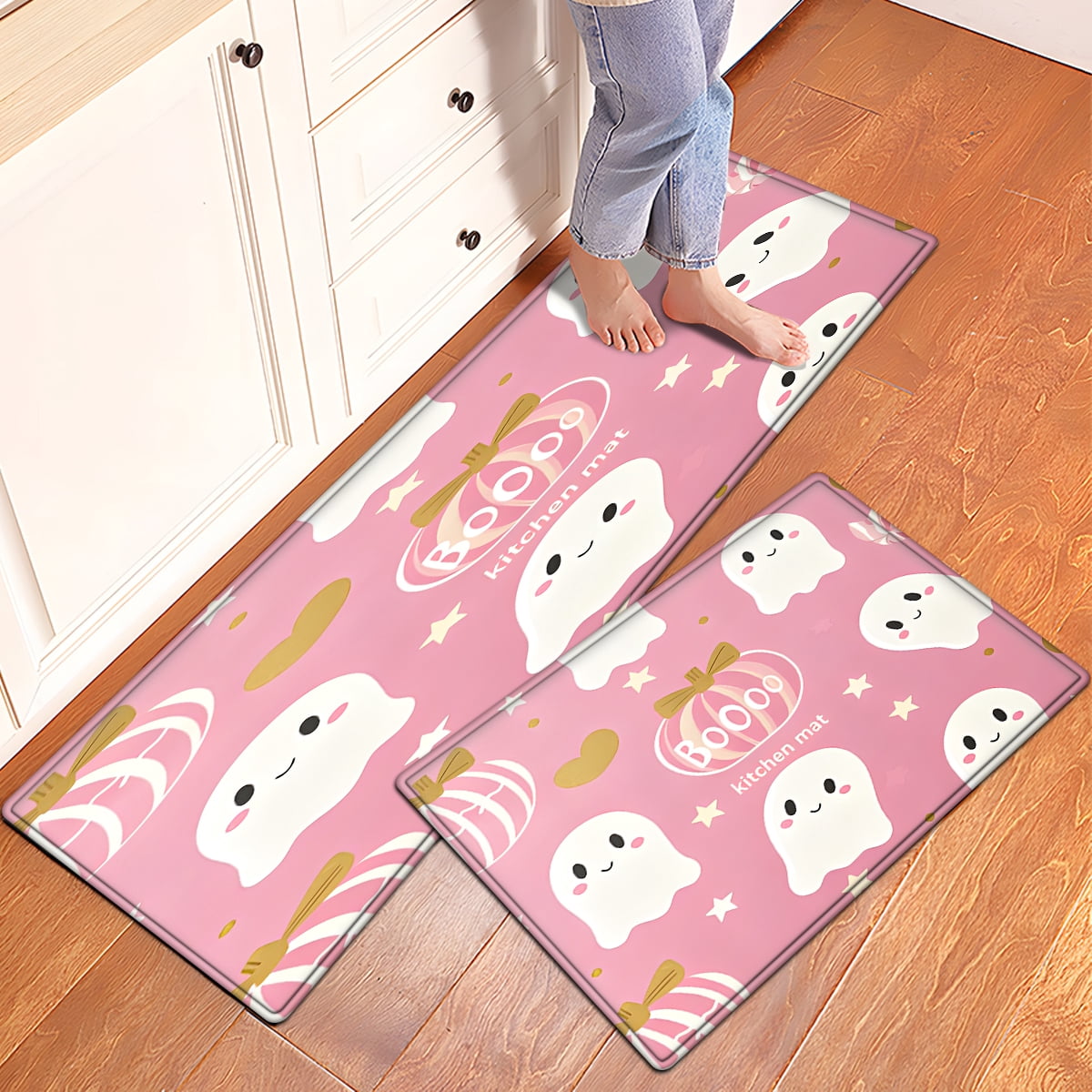 CCTFS Halloween Pumpkin Bat Candy 1Pc Flannel Mat and Kitchen Rugs,Soft Non-slip,Perfect for Home Bathroom