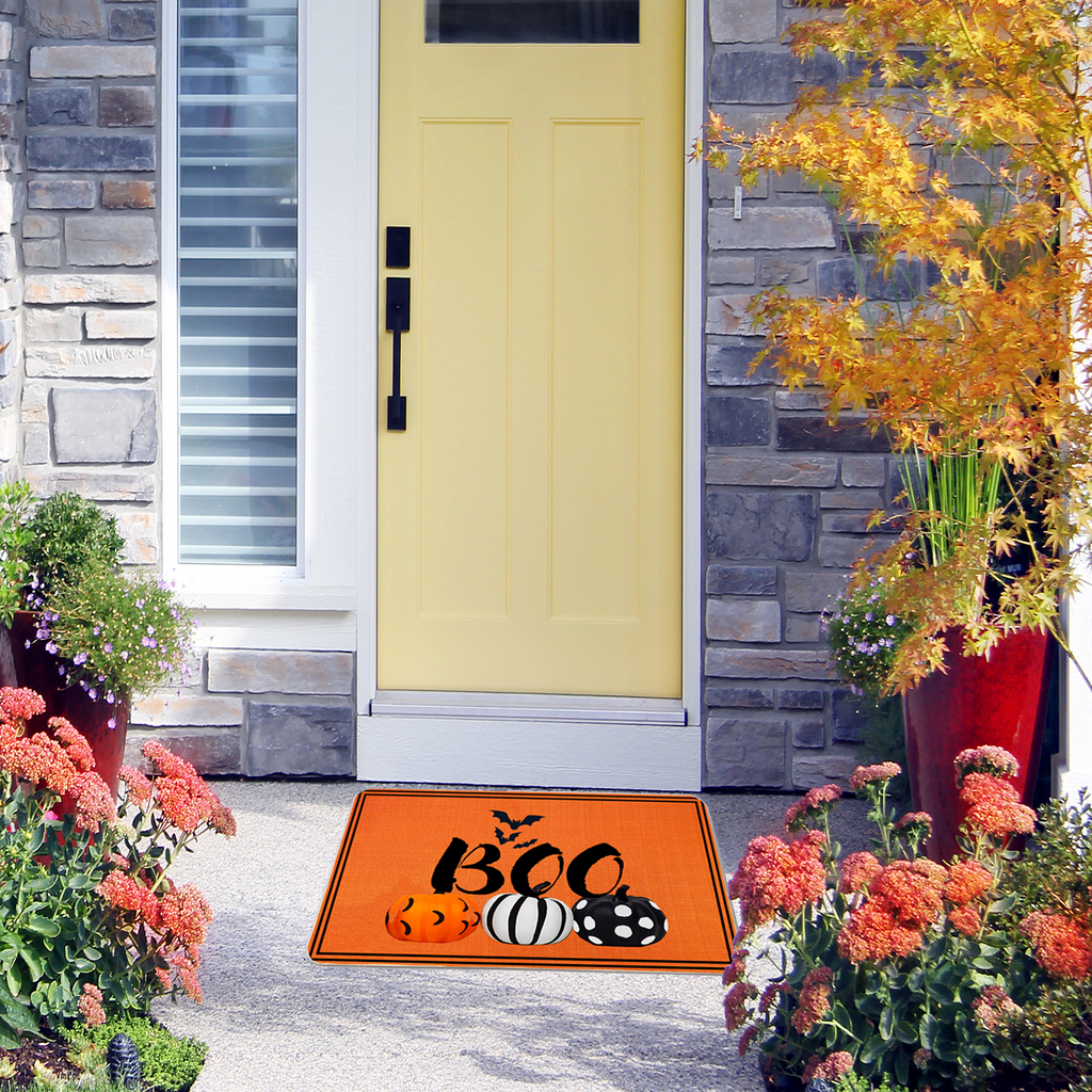 Happy Halloween Boo Door Mat,18 x 30 Inch Halloween Non-Skid Floor Mat Switch Mat Indoor Outdoor Home Garden, Easy to Clean Low Profile Mat for Entry Patio Garage High Traffic Areas