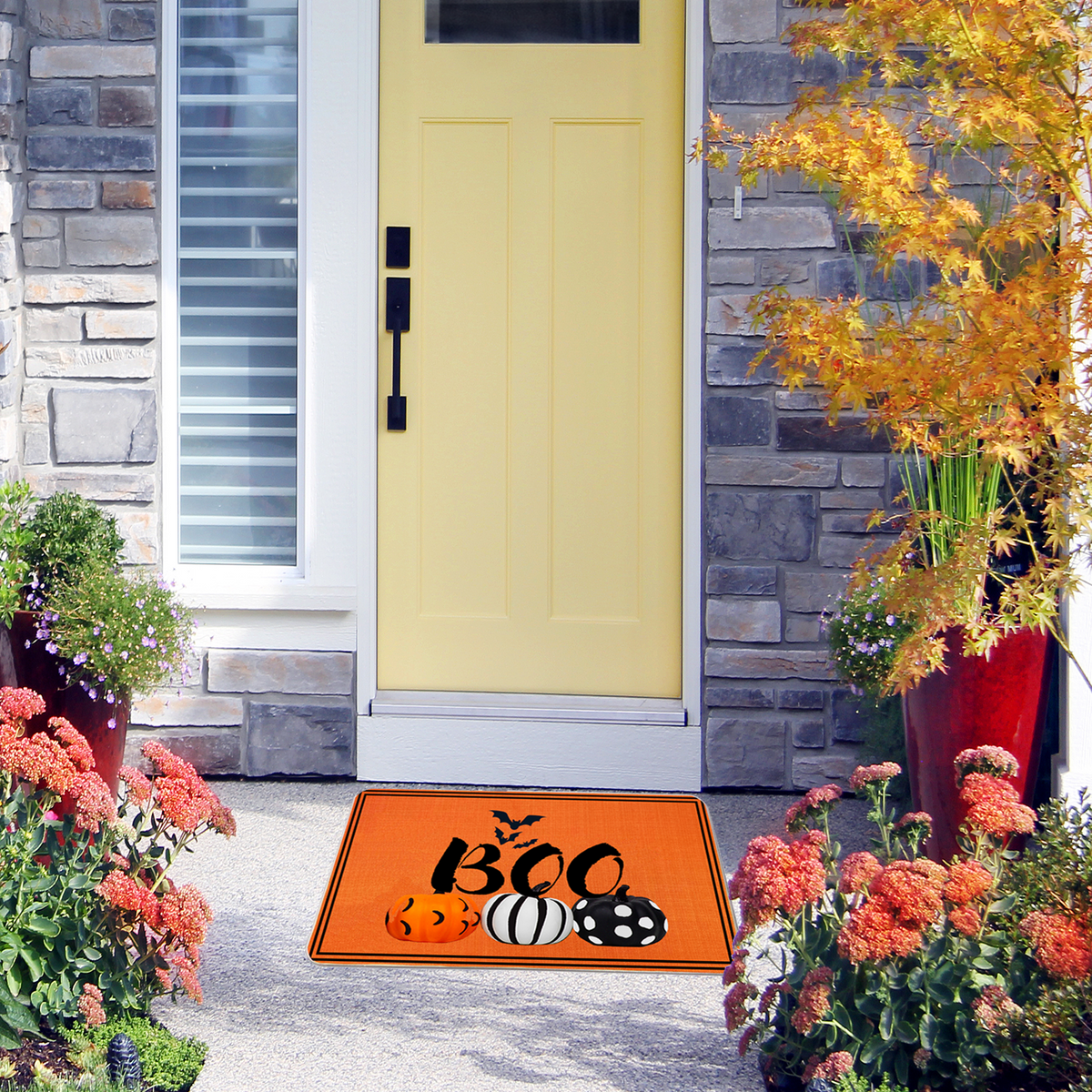 Happy Halloween Boo Door Mat,18 x 30 Inch Halloween Non-Skid Floor Mat Switch Mat Indoor Outdoor Home Garden, Easy to Clean Low Profile Mat for Entry Patio Garage High Traffic Areas