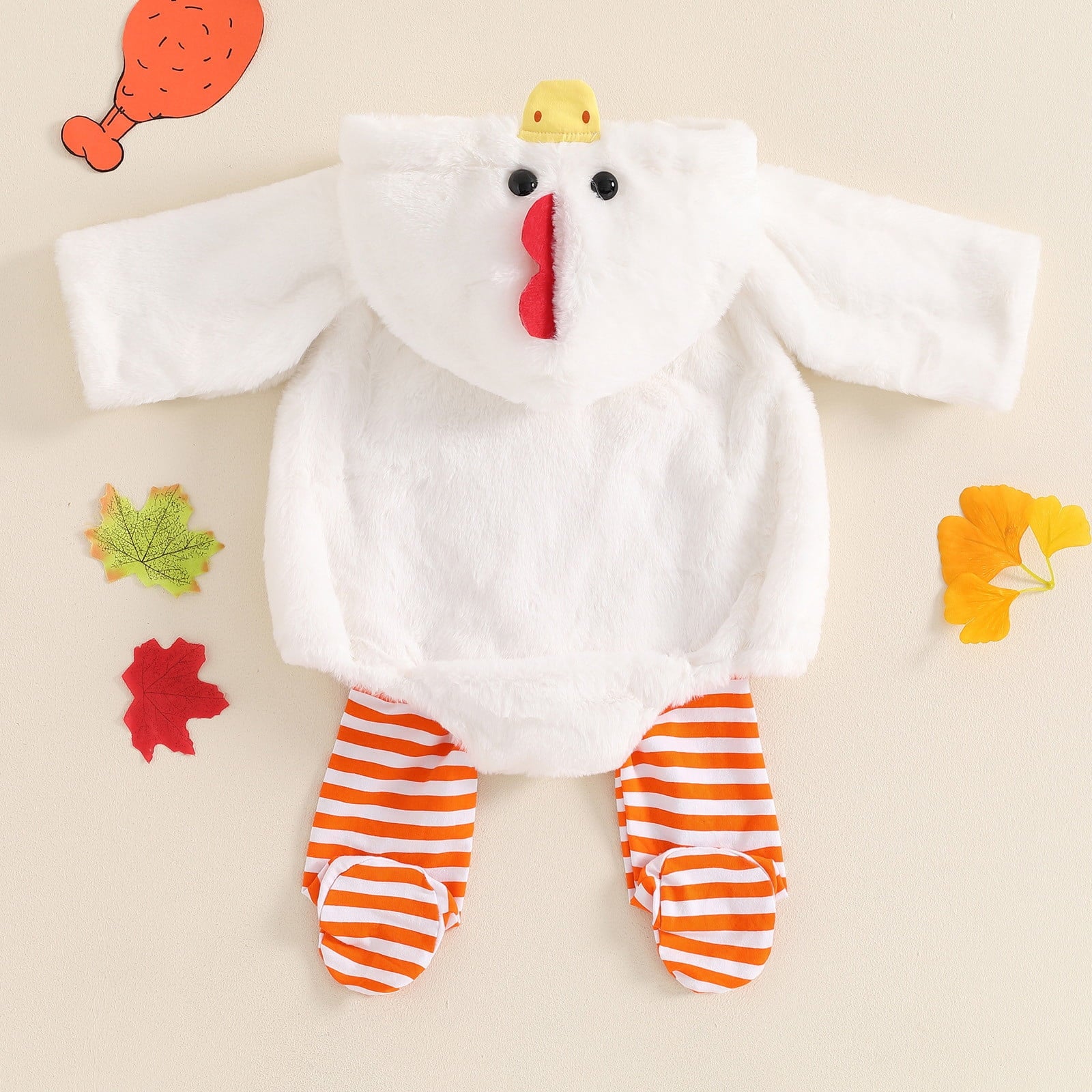 Gunia Baby Chicken Outfit Halloween Toddler Girl Boy Clothes Sets Flannel Fuzzy Romper Striped Leggings Outfits,Size 0-3 Years