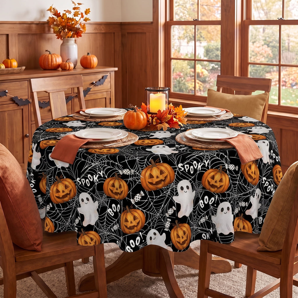 Sm:)e Ghost Bat Pumpkin Spider Web Halloween Tablecloth 60x84 Inch, Wrinkle-Resistant & Machine Washable Table Cover for Dining Decor, Rectangle