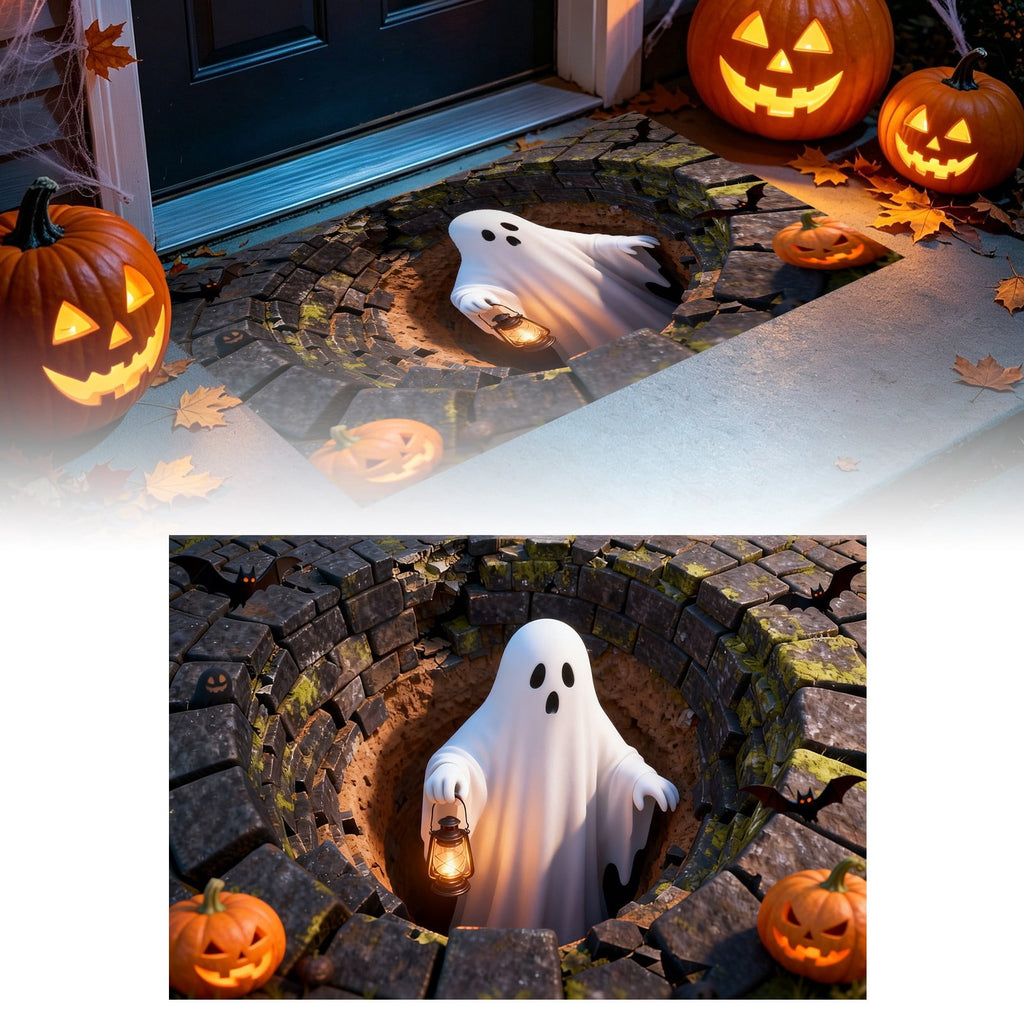 3D Optical Illusion Halloween Doormat Visual Trap Hole Design Non Velvet Entryway Rug Washable Floor Mat