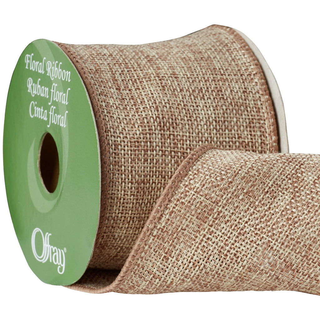 (3 pack) Offray Ribbon, Natural 2 1/2 inch Wired Linen-Look Ribbon for Floral, Crafts, and Decor, 12 feet, 1 Each