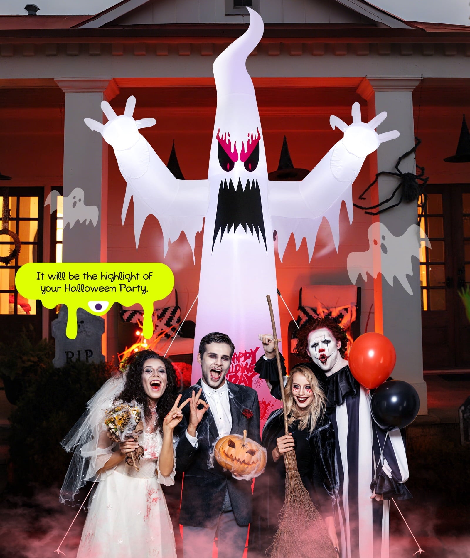 Ayieyill 10FT Halloween Inflatables Blow up LED Giant Red Ghost for Outdoor Halloween Yard Inflatables Garden Yard Lawn