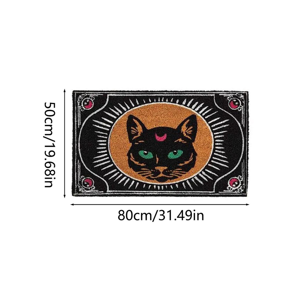 AHGQT Funny Green Eyes Cat Bathroom Rug, 31’’x19’’ Non Slip Machine Washable Mat, Spooky Halloween Rug Decor for Home Bedroom Shower Floor