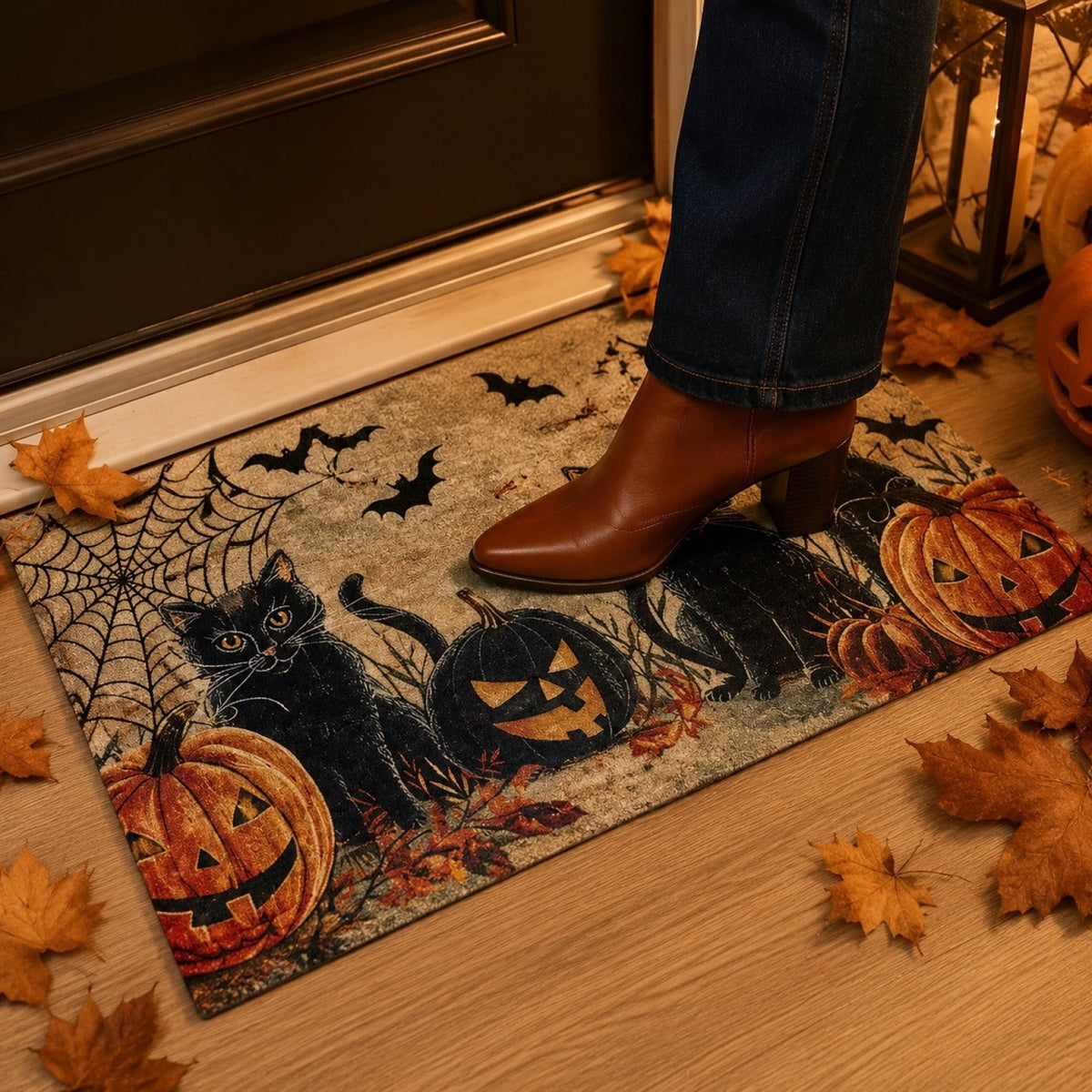 WWC Halloween Door Mat, 32x20 inch Halloween Decor Thick Non Slip Ghost doormat, Entryway Rug for Fall Party Indoor Outdoor Front Porch