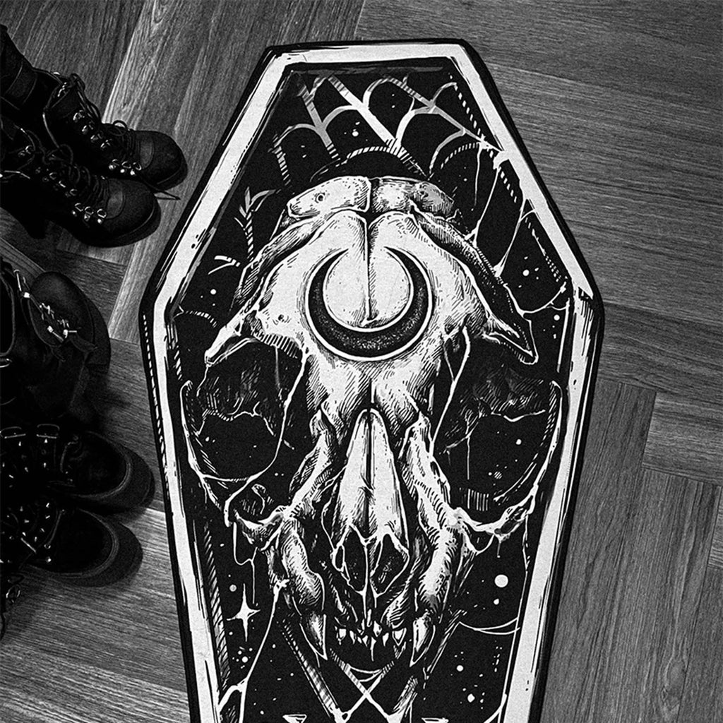 Halloween Coffin Rug - 4.3x1.6 Ft Goth Bath Mat, Non- Indoor Carpet for Living Room, Bedroom & Bathroom, Dark Gothic Decor for Spooky Home Parties