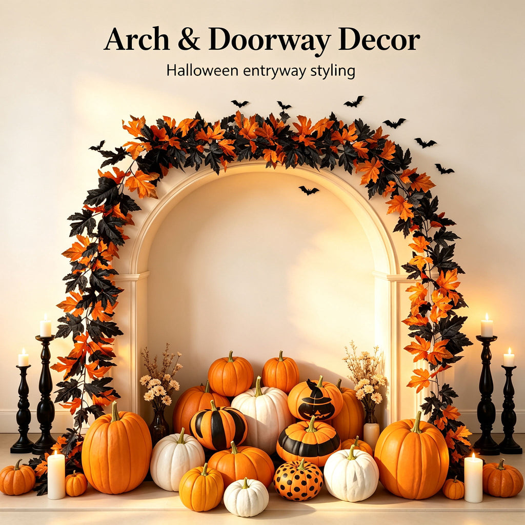 WKSCLPAI Halloween Maple Leaf Garland, Fall Vine Wreaths for Autumn Festivities Decor,Seasonal Garlands for Home,Halloween & Fall Decorations