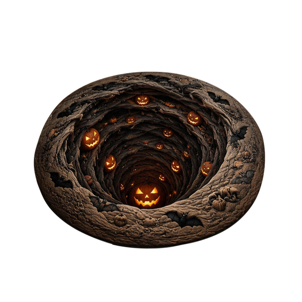 3D Illusion Halloween Round Rug, Non Printed Optical Vortex Doormat, Spooky Circular Floor Mat for Indoor Entryway Home Party Decor 60x60cm