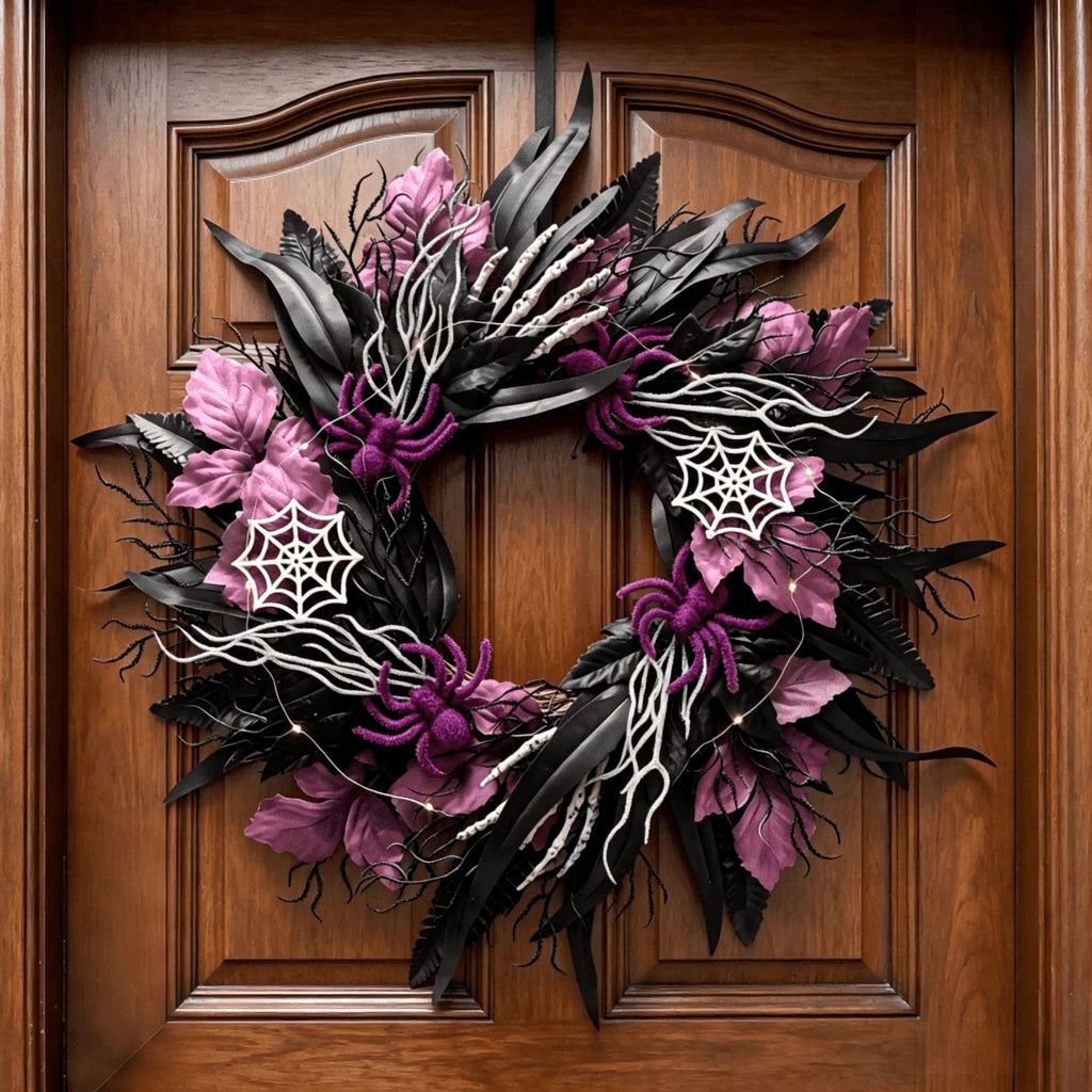 Myecovie Halloween Wreaths for Front Door Halloween Indoor Decoration 21.6" Halloween Black Wreaths for Windows Wall Decor