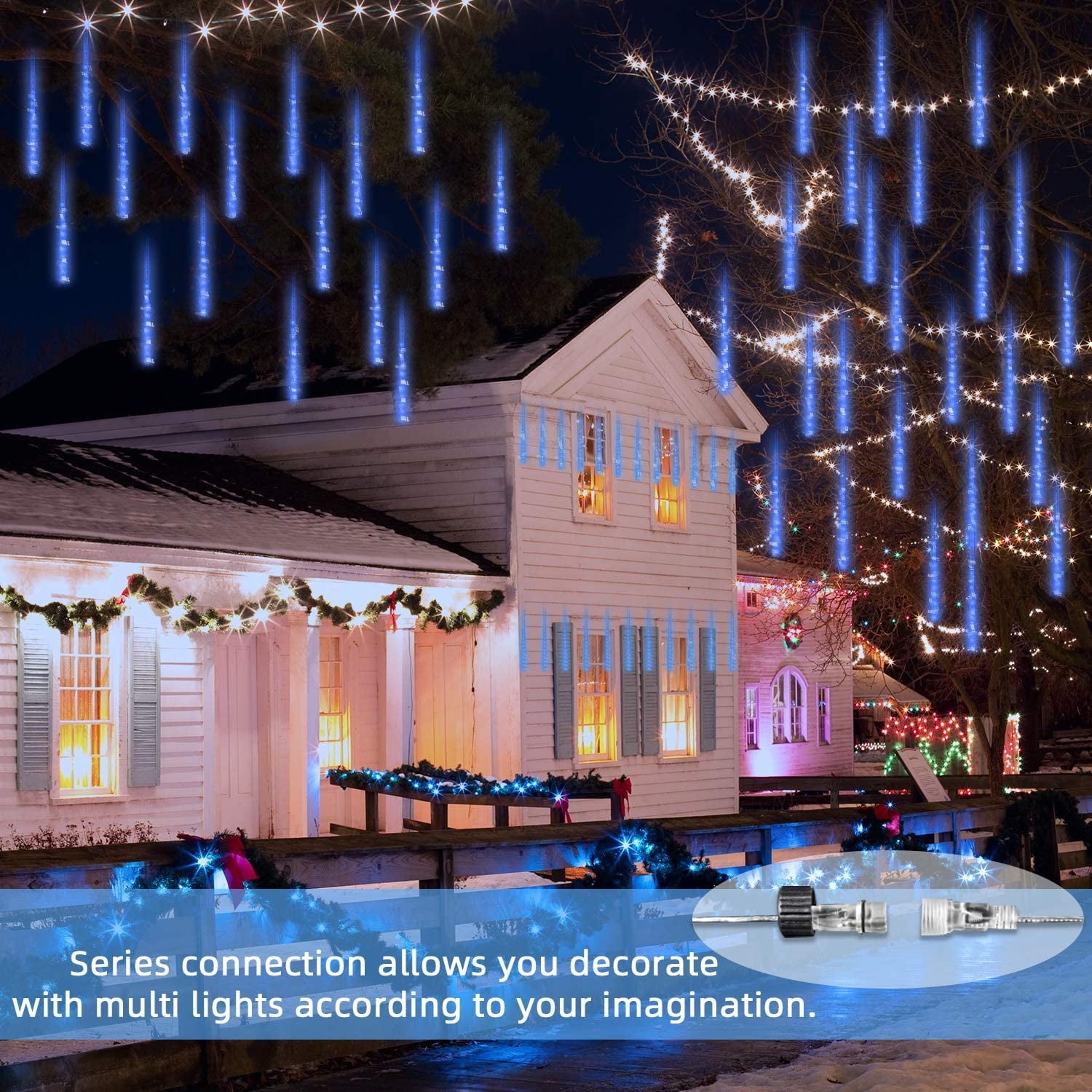 TiokMc Falling Rain Fairy String Lights, 10cm 10 Tube 200 LED Meteor Shower Light, Waterproof Snow Falling Icicle Cascading Lights for Xmas Wedding Party Tree Holiday Decor, White