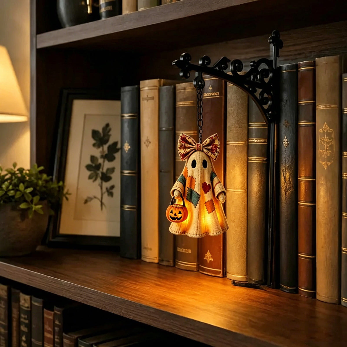 Nkmbld Halloween Bookshelf Lamp, Vintage Library Lantern Decorative Bookshelf Lighting, Hanging Ghost Lantern Book Shelf Light, Halloween Decorations Indoor