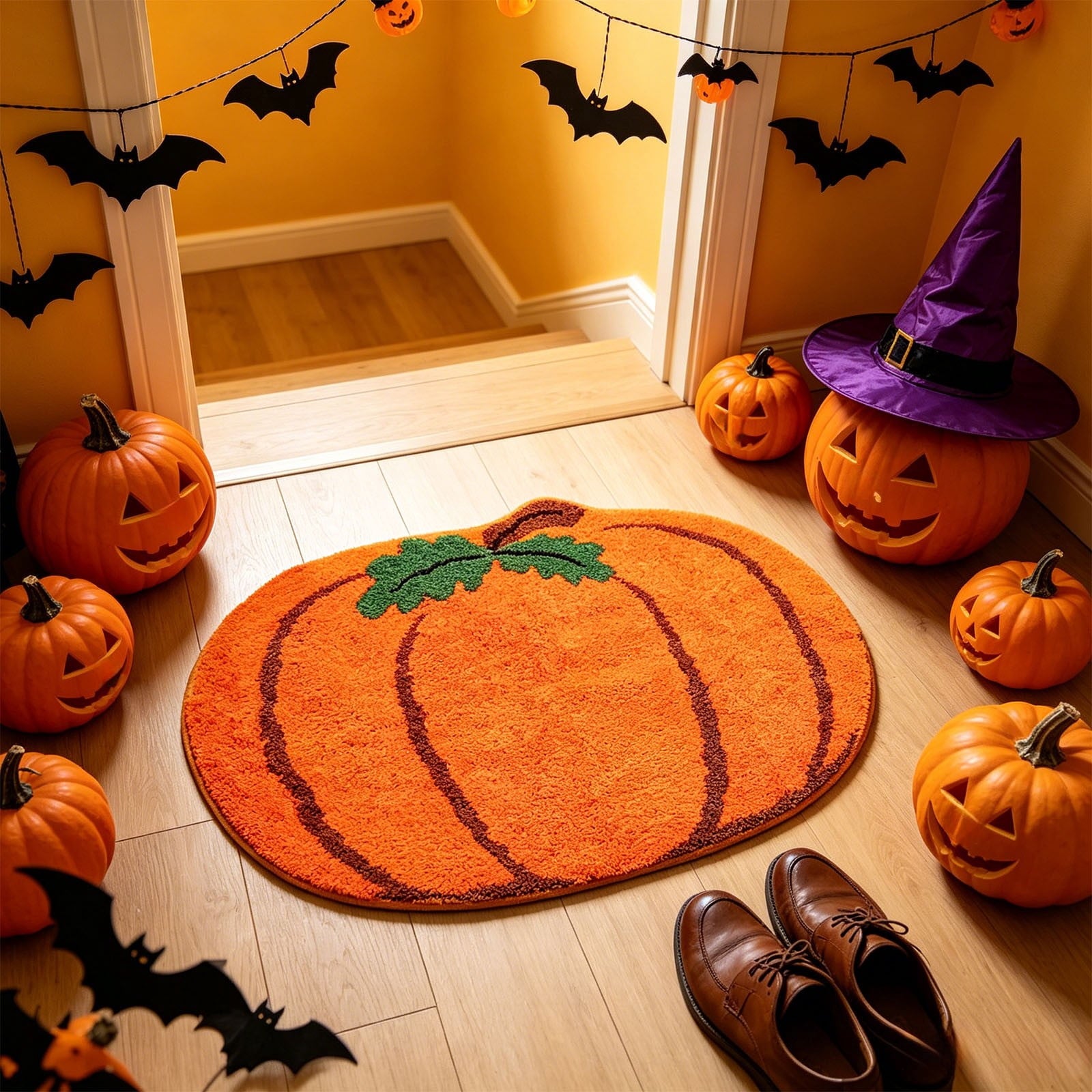 Halloween Fall Thanksgiving Bath Mat Ghost And Pumpkin Shaped Absorbent Non Slide Soft Doormat For Entryway Decor