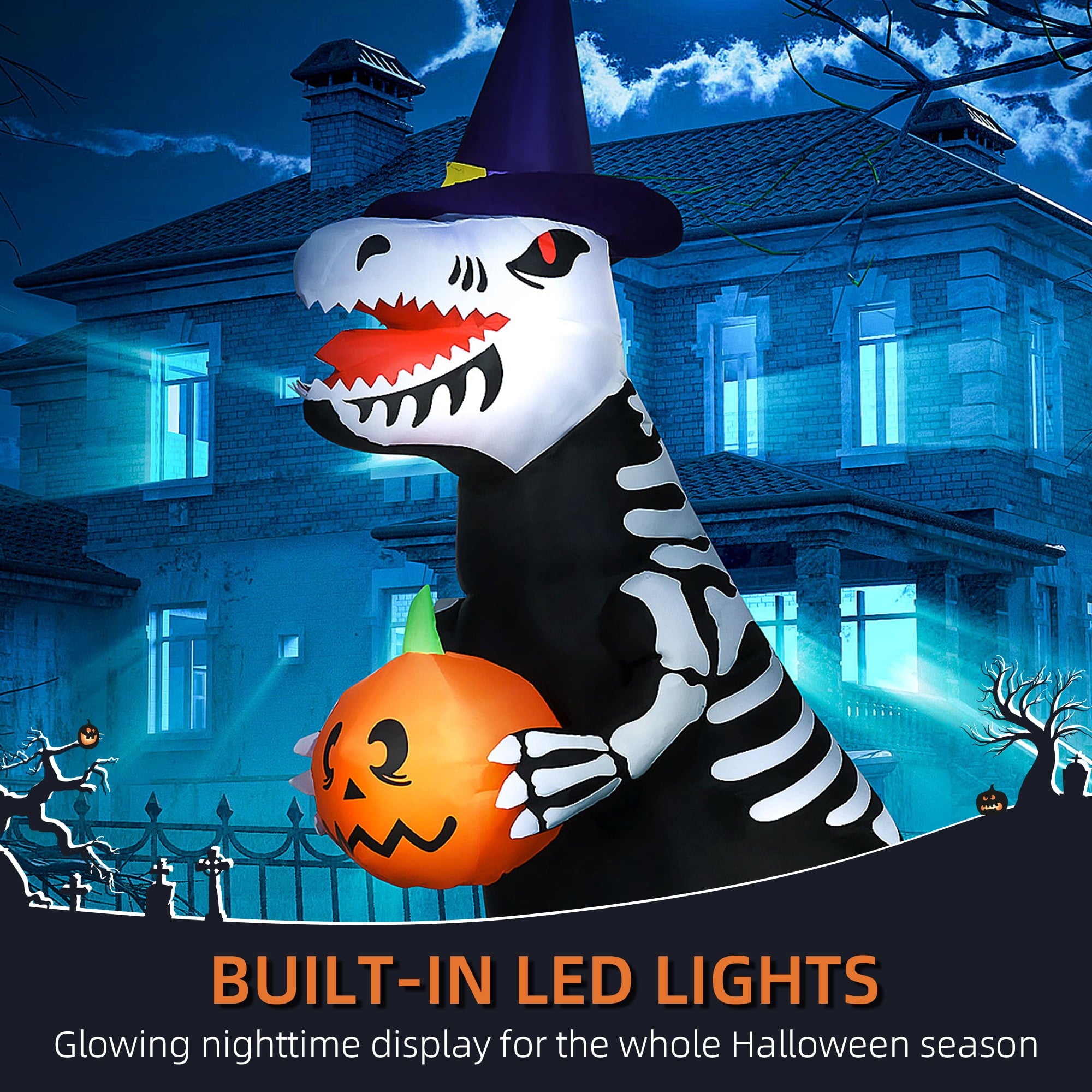 HOMCOM Inflatable Ghost with Pumpkin, Halloween Outdoor LED Lighted Yard Decoration, Waterproof