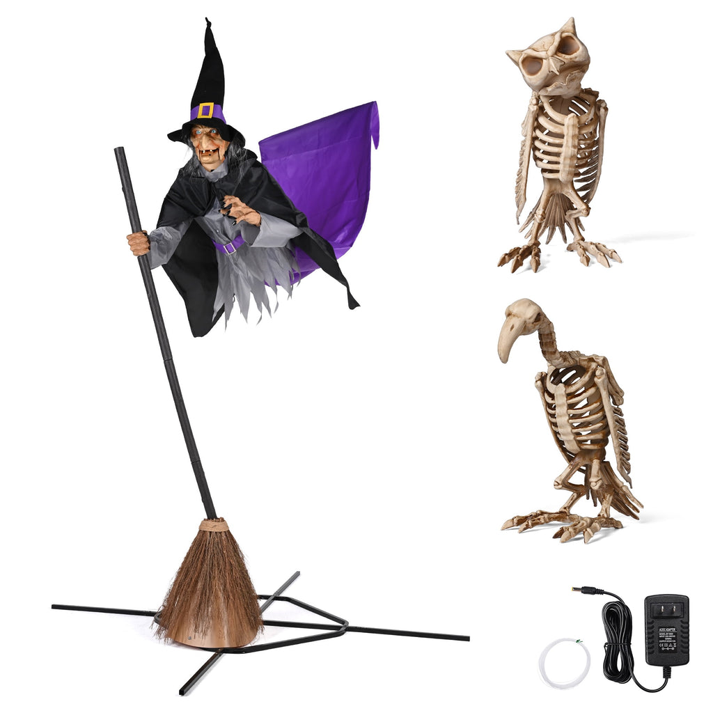 Yescom 9ft Flying Witch with Vulture & Owl Skeleton Halloween Outdoor Décor 2026
