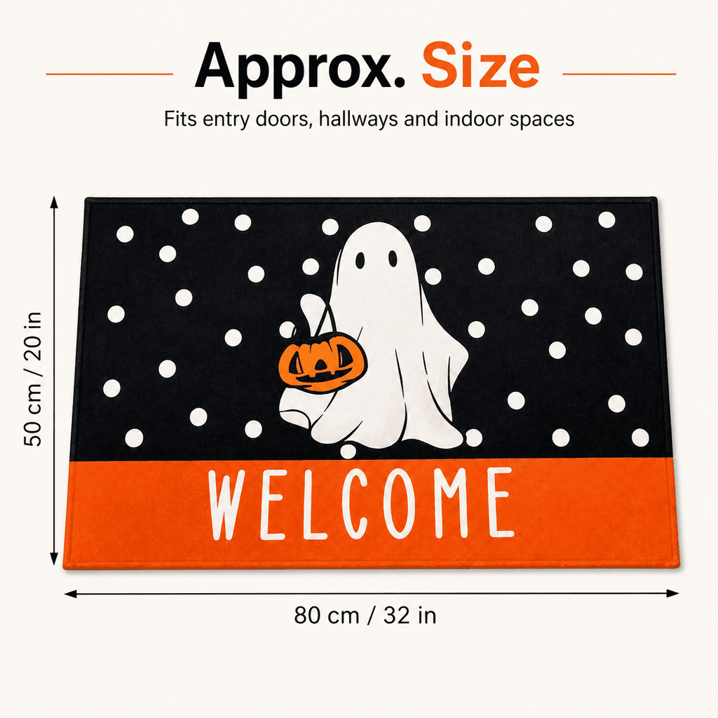 Halloween Ghost Welcome Printed Doormat, Entrance Rug with Skidproof Rubber Backing for Halloween Front Porch Entryway Indoor Outdoor Decor,50x80cm