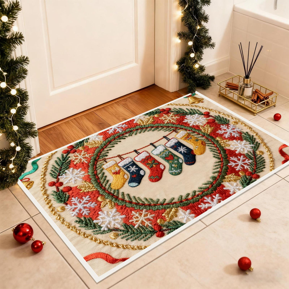 Tupukom Gifts Under 5 Dollars Christmas Doormat With Non Slip Indoor Christmas Welcome Mat with Absorbent & Dirt-Trapping, Outdoor Christmas Tree Door Mat Front Porch Decor 16" x 24" Inch