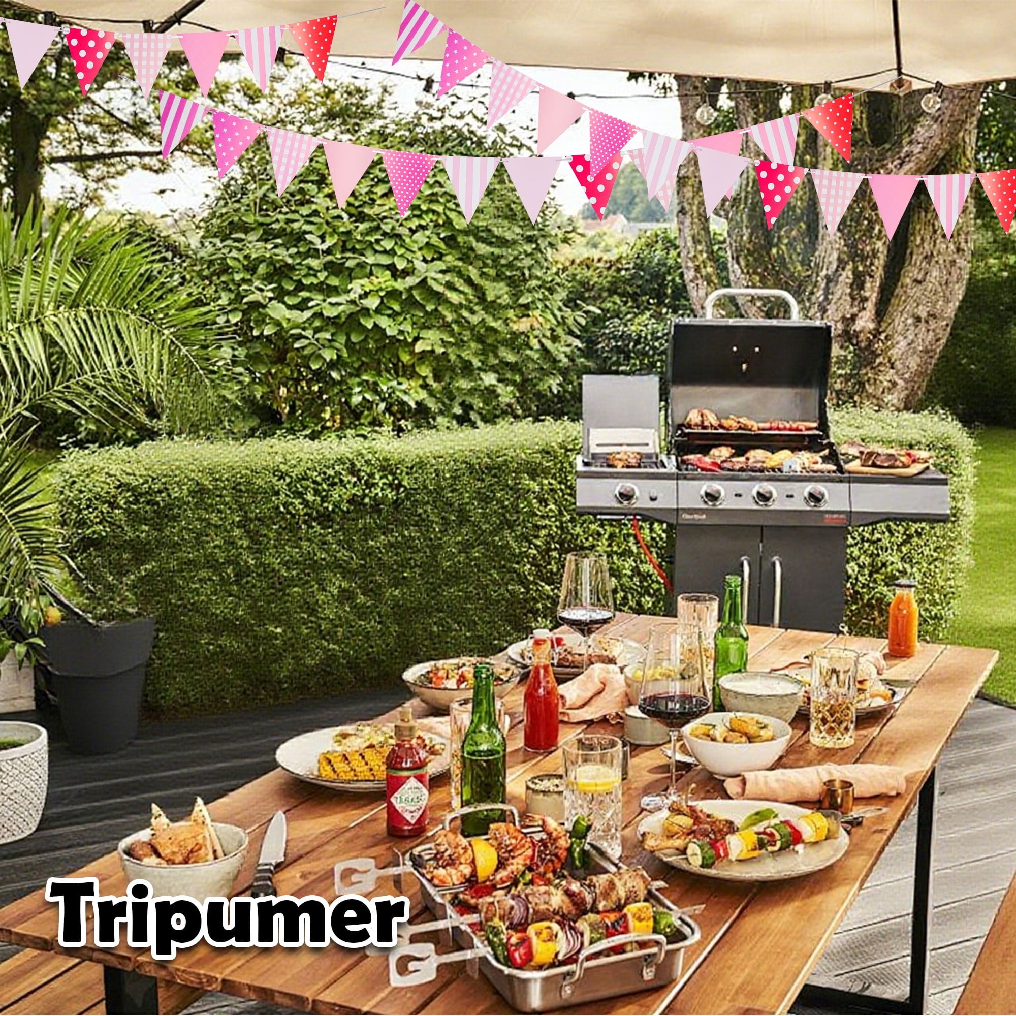 Tripumer 120 Pcs Triangle Flag Banner String for Halloween Decorations 164ft Birthday Hanging Flag for Birthday Party Mardi Gras Outdoor Event Decorations - Black+White+Orange