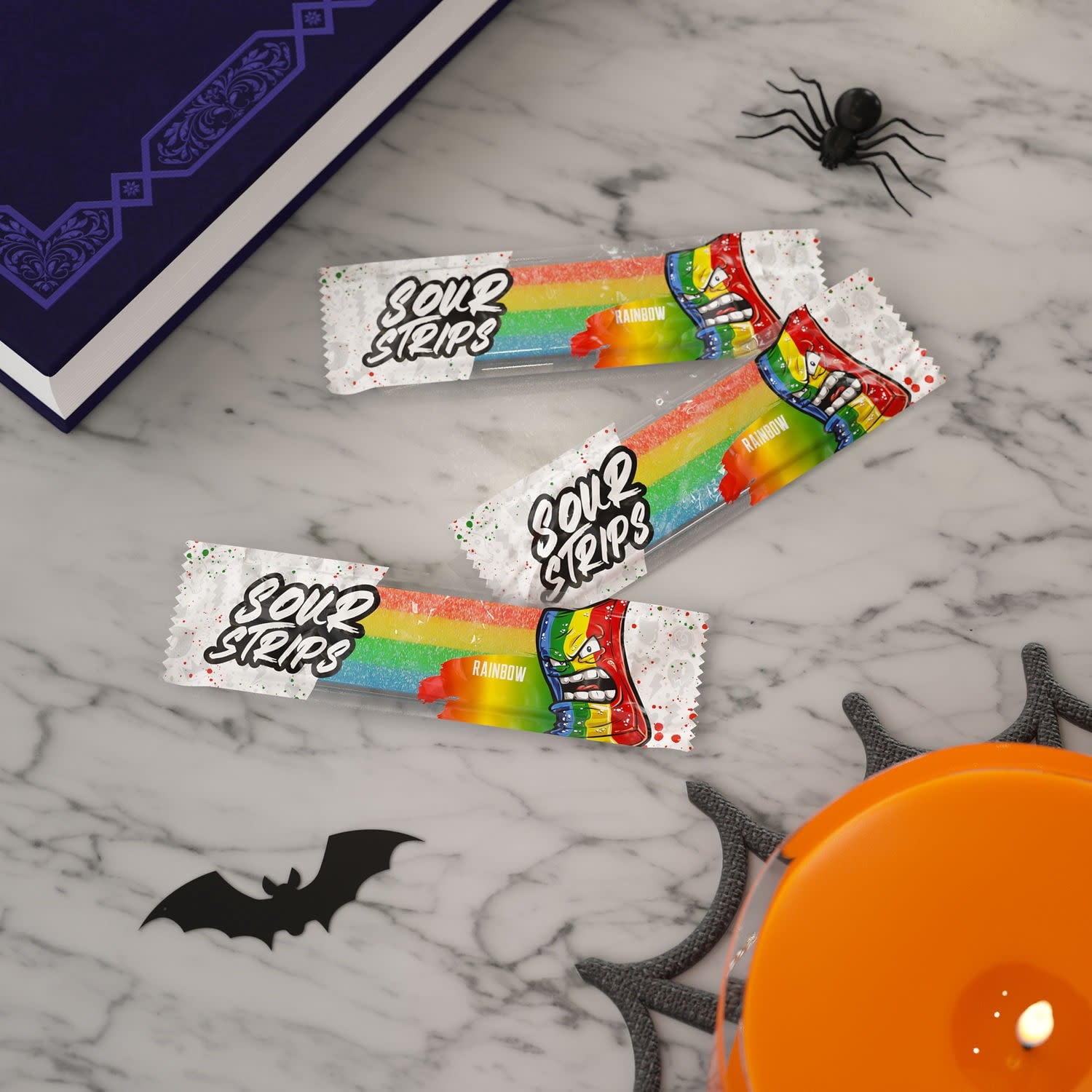 Sour Strips Rainbow Flavored Chewy, Halloween Candy Bag, 6.8 oz (48 Pieces)