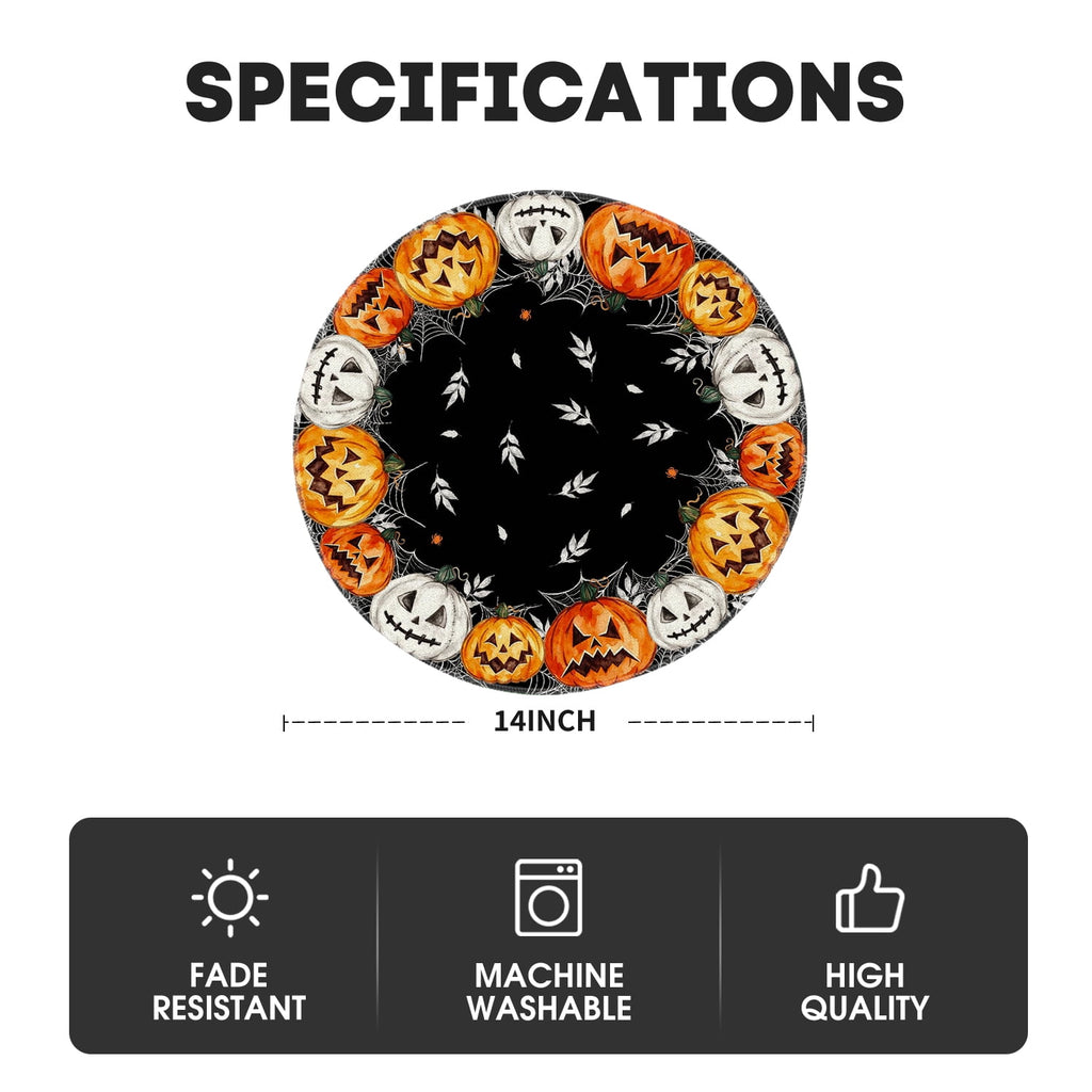 Smile Jack-O'-Lantern Spider Web Halloween Table Placemats Set of 4 Round 15 Inch Black