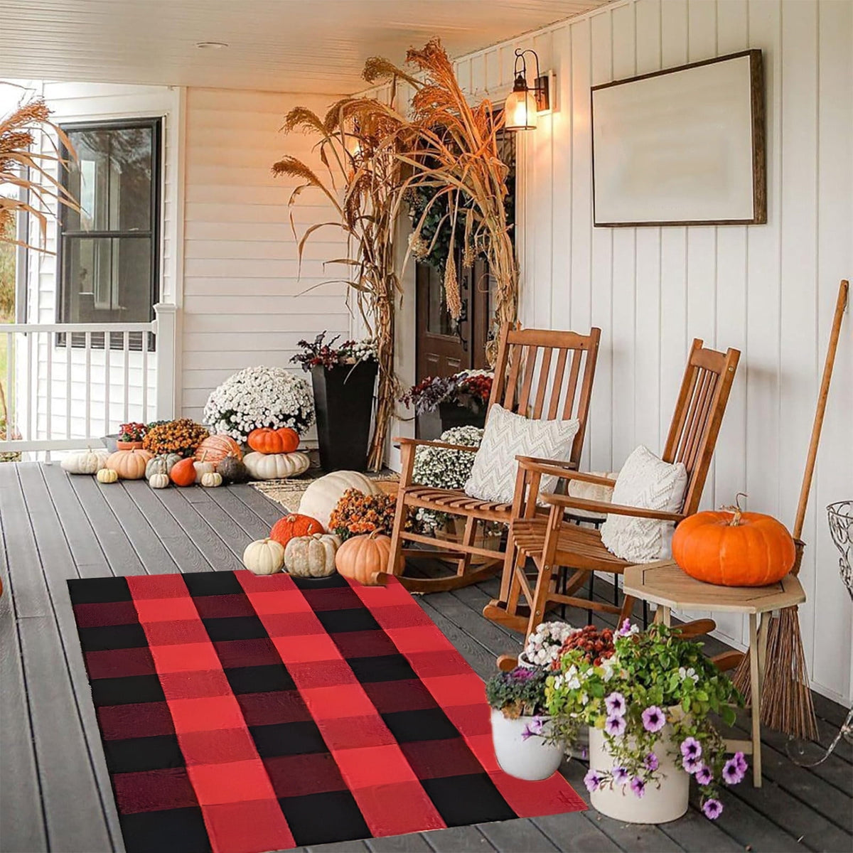JLFNYA Halloween Rug,15.7*24inch Checkered Rug,Rug Halloween Fall Door Mat Cotton Washable Area Rugs Door Mat Outdoor Entrance for Front Porch Entryway Fall Farmhouse