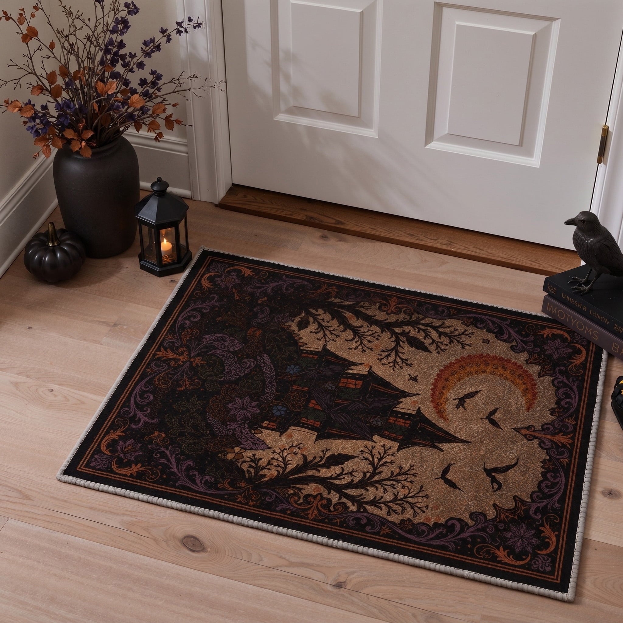 GENIMO 2'x3' Halloween Doormat, Washable Non Slip Soft Whimsical Cat Outdoor Door Mat for Front Door Covered Porch Patio Entryway, Rustic Black