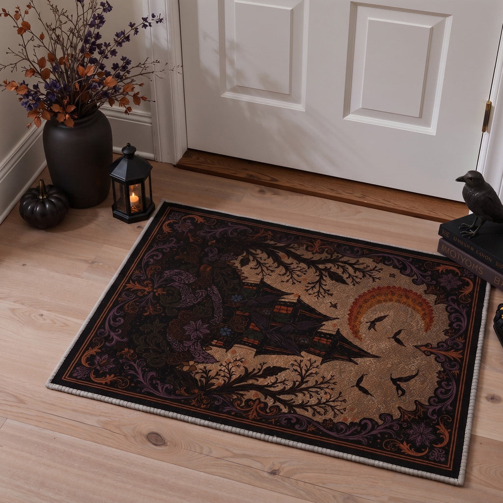 GENIMO 5'x7' Halloween Area Rug for Living Room, Washable Non Slip Soft Farmhouse Pumpkin Indoor Rug for Bedroom Dining Room Home Office, Vintage Sepia