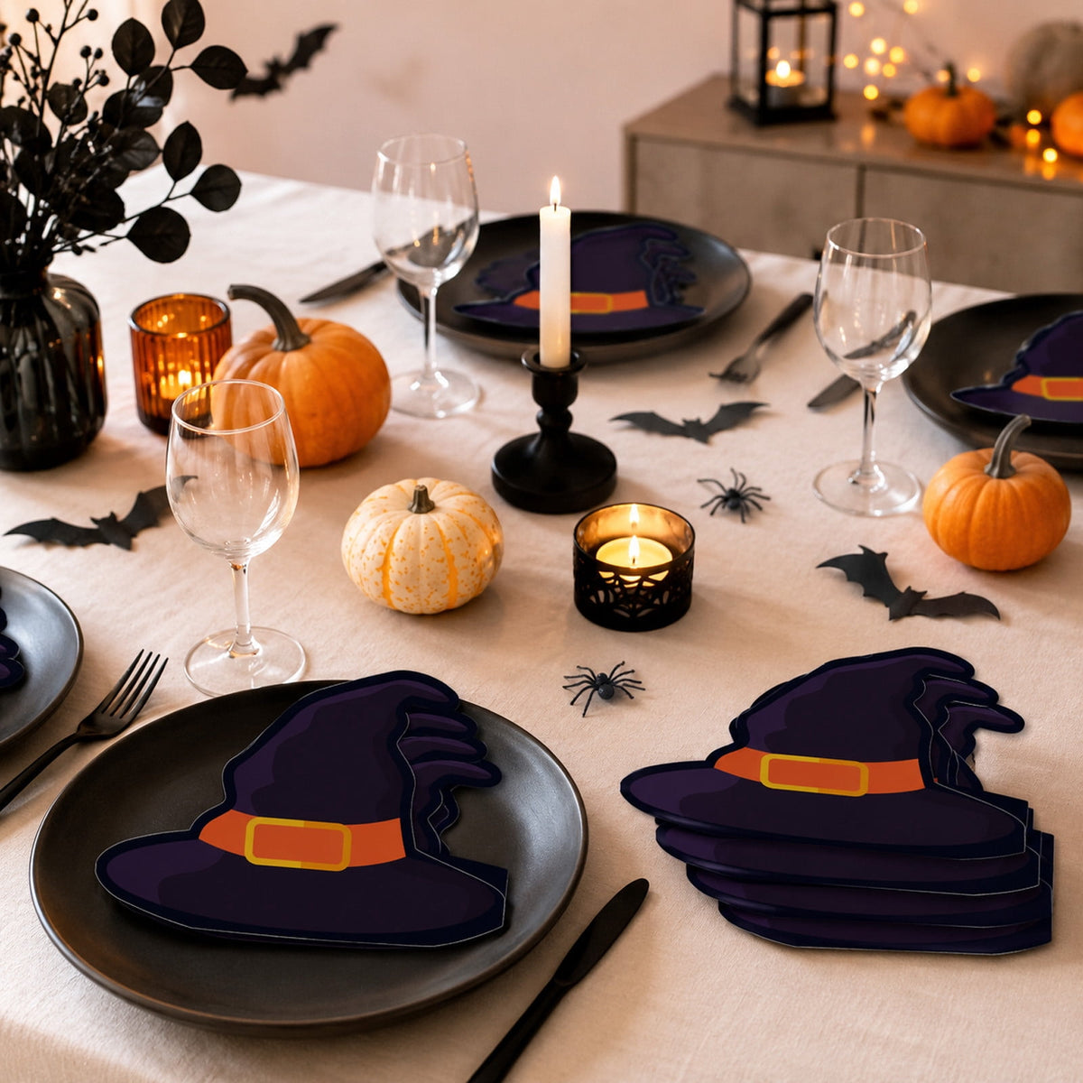 JHyouerji 20 Pack Halloween Pumpkin Disposable Paper Napkins Purple Absorbent Cocktail Dessert Napkin Holiday Party Table Disposable Decor Thanksgiving Party Supplies