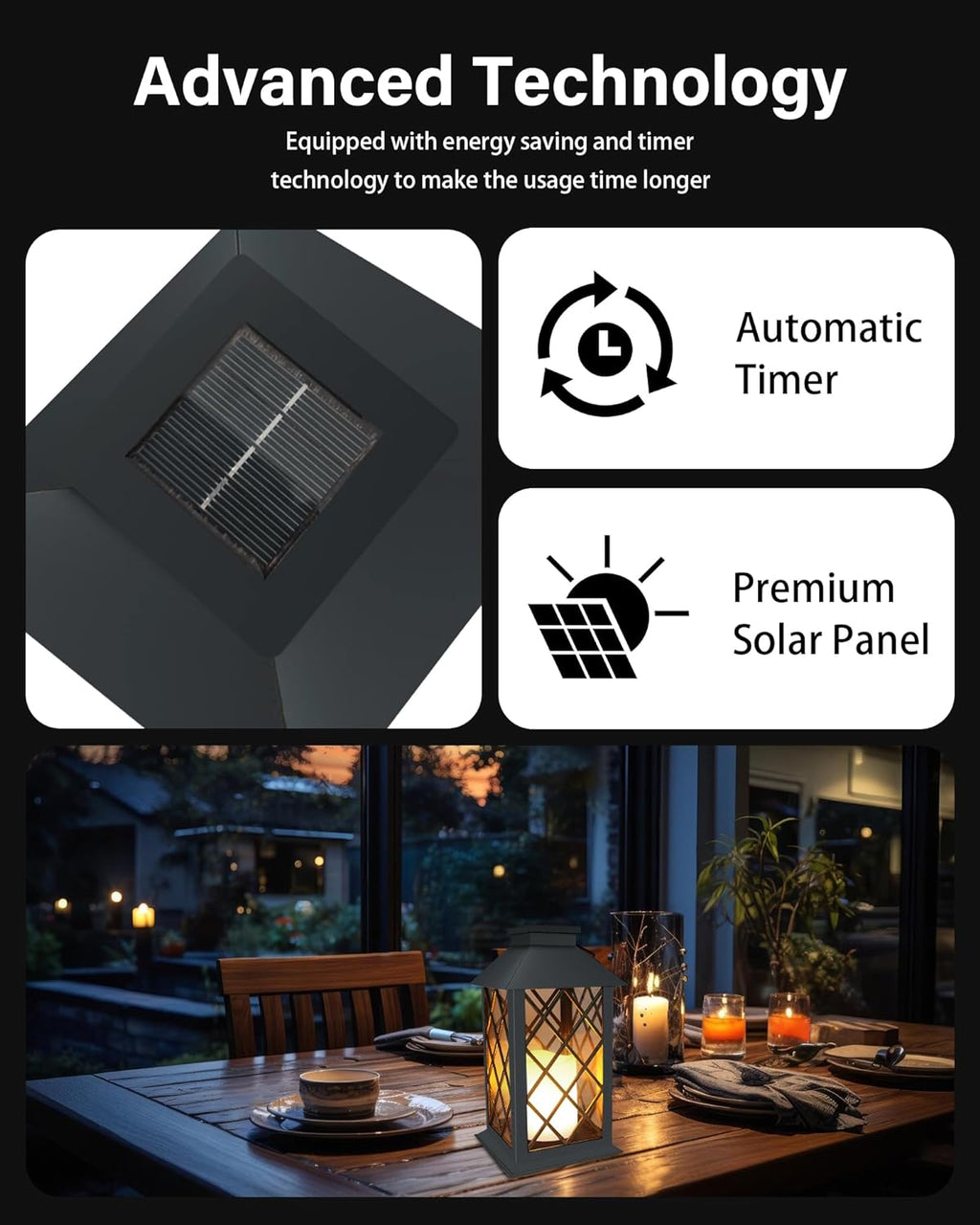 Supbessel Solar Lantern,Outdoor Garden Hanging Lanterns,2 Pack 11Inch Waterproof LED Flickering Flameless Candle Mission Lights for Table,Outdoor,Party Decorative(Black)