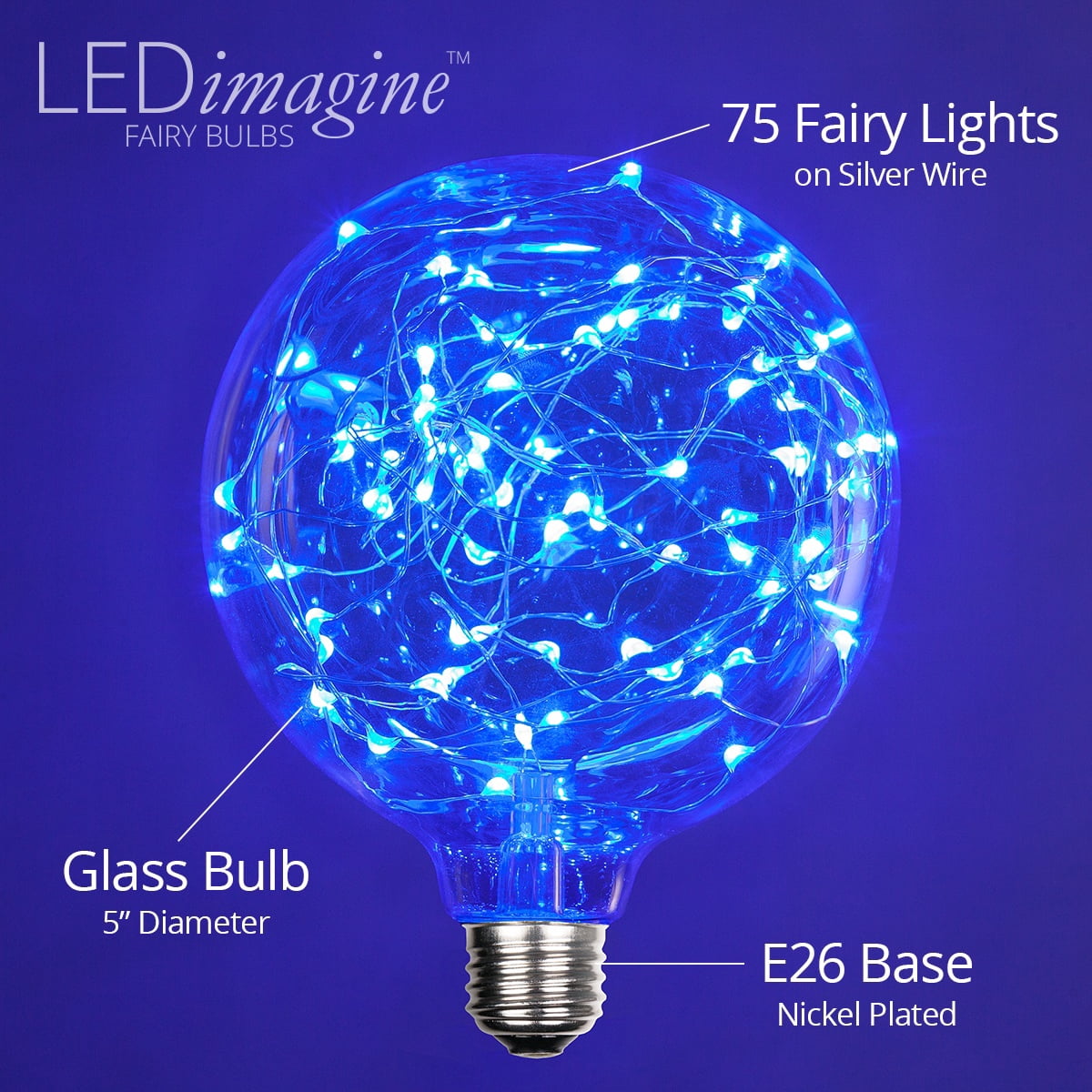 LEDimagine G80 Fairy Light Bulb, 50 Multicolor Color Changing LED Diodes Inside, Clear Glass Finish, E26 Base