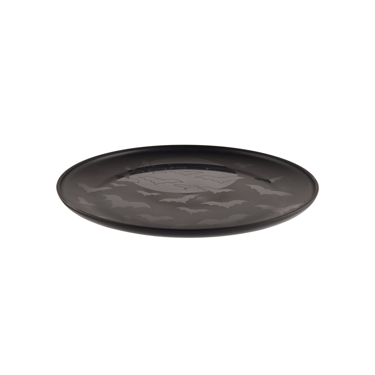 Mainstays 10.5 in Round Plastic Halloween Bats Dinner Plate, Black