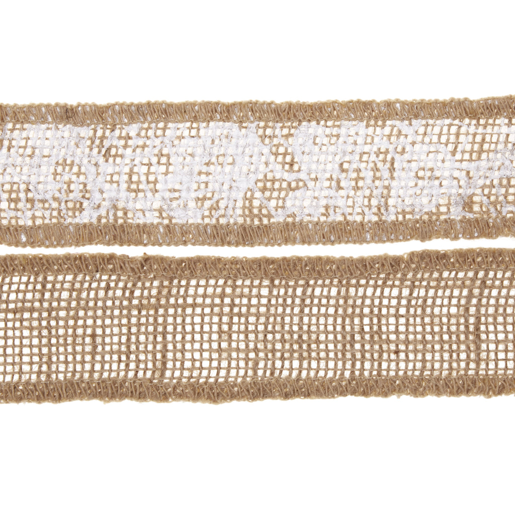 Love, Laugh, Craft Burlap Ribbon Set, 1.5"W x 3-Yds, Natural/White Stripe