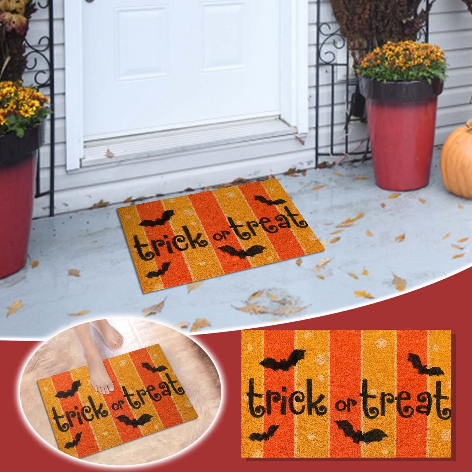 Wovilon Halloween Area Rug Doormat, Black Castle Front Door Mat Non Slip Rubber Backing, Happy Halloween Orange Indoor Outdoor Entrance Mats, Halloween Home Decor Outdoor Rug, 16 X 24 Inches
