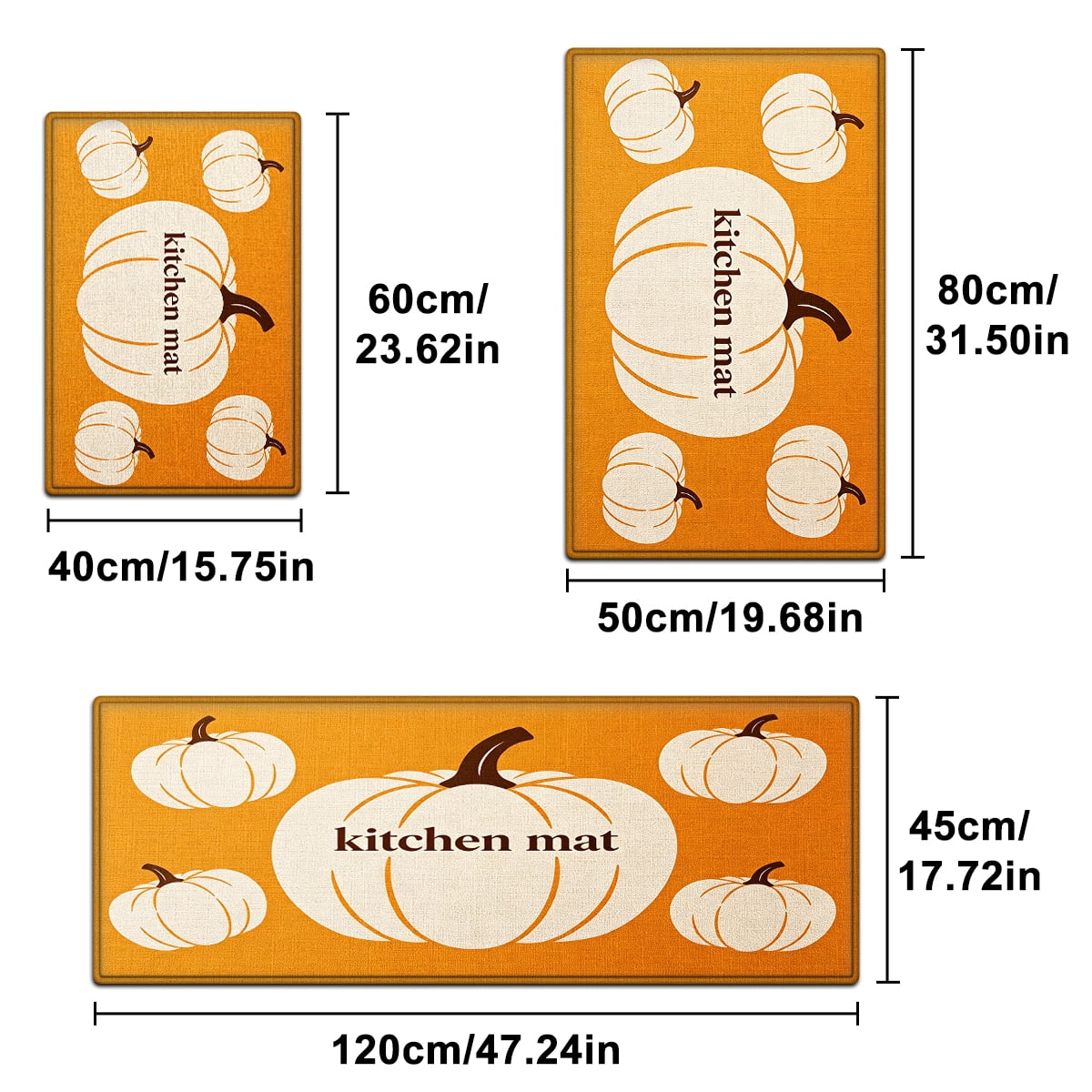 YIMEIS Halloween White Pumpkin Multi-purpose 3-Piece Flannel Mat and Kitchen Rugs,Soft Non-slip for Home Bedroom Bathroom