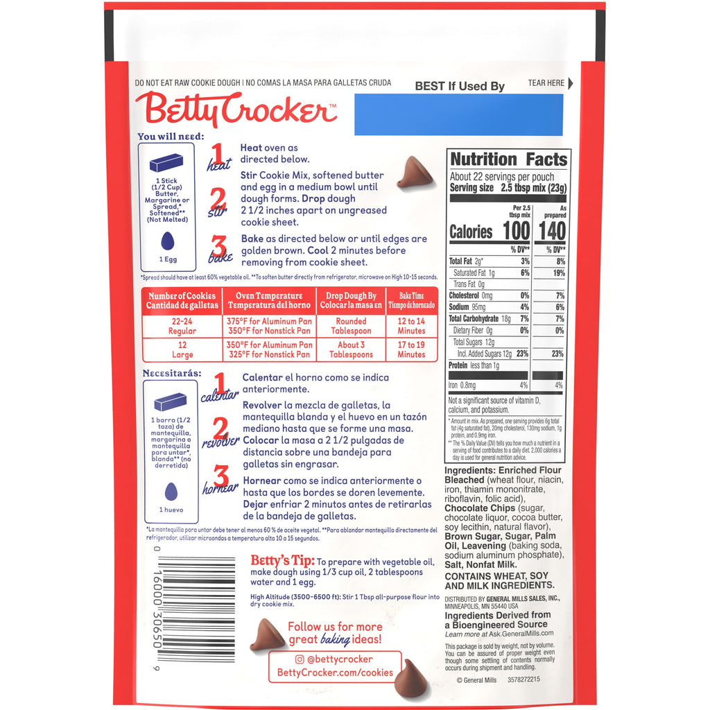 Betty Crocker Chocolate Chip Cookies, Cookie Baking Mix, 17.5 oz