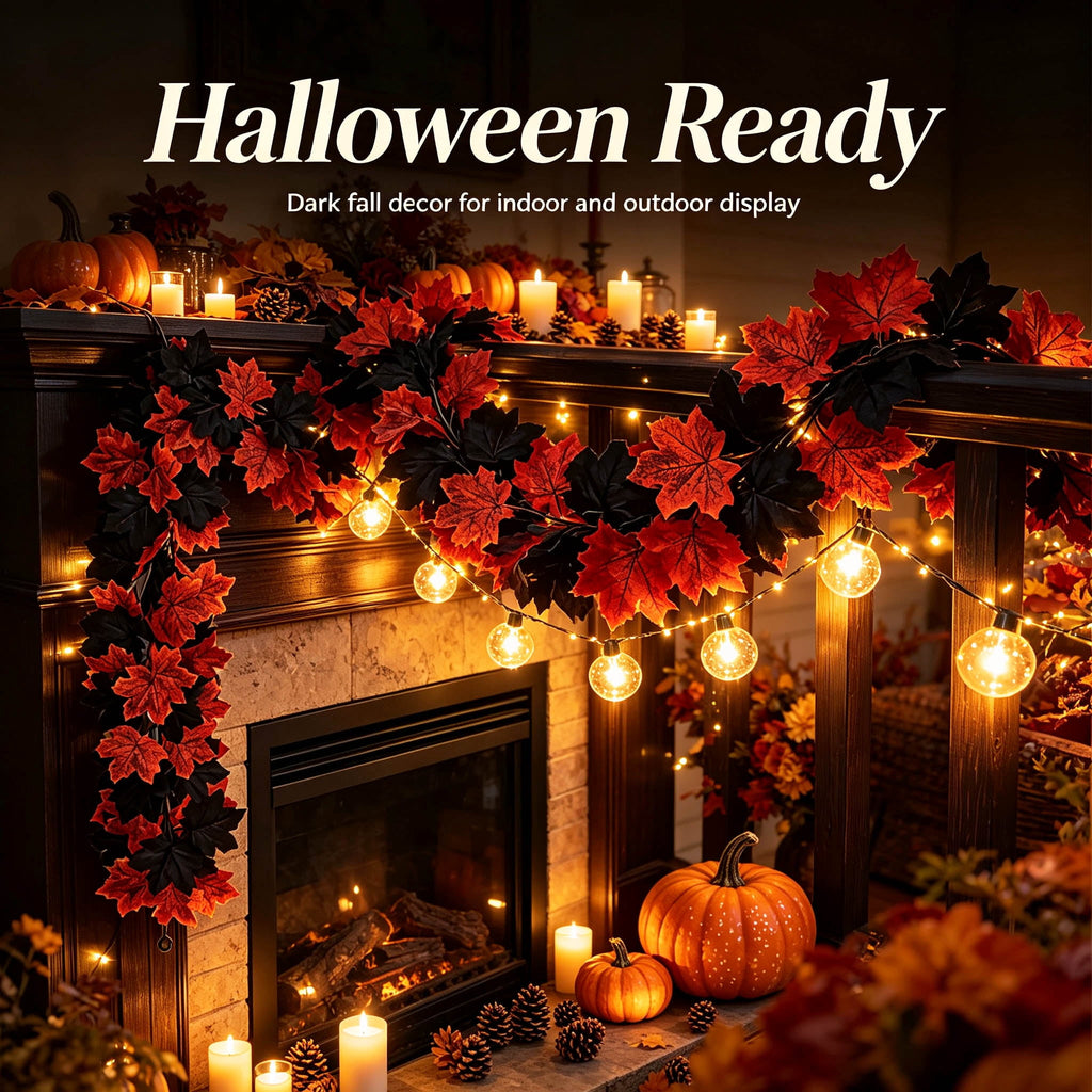 WKSCLPAI Halloween Maple Leaf Garland, Fall Vine Wreaths for Autumn Festivities Decor,Seasonal Garlands for Home,Halloween & Fall Decorations
